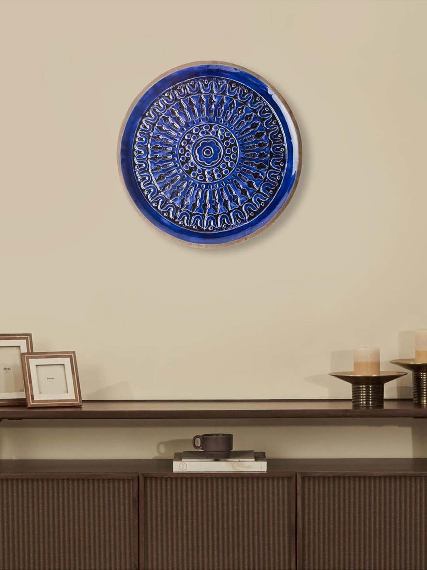 Fabindia Home Gulmohar Blue Wood Hand Carved Wall Plate