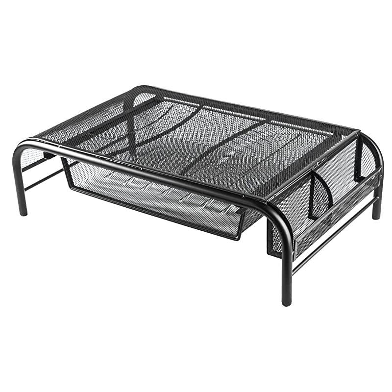 Monitor Stand Riser & Computer Desk Organizer Black Shelf - with Pull Out Drawer & Side Compartment - for Laptop, iMac, Screens, Keyboard & Printer Holder - Metal (Riser 1 Pack)