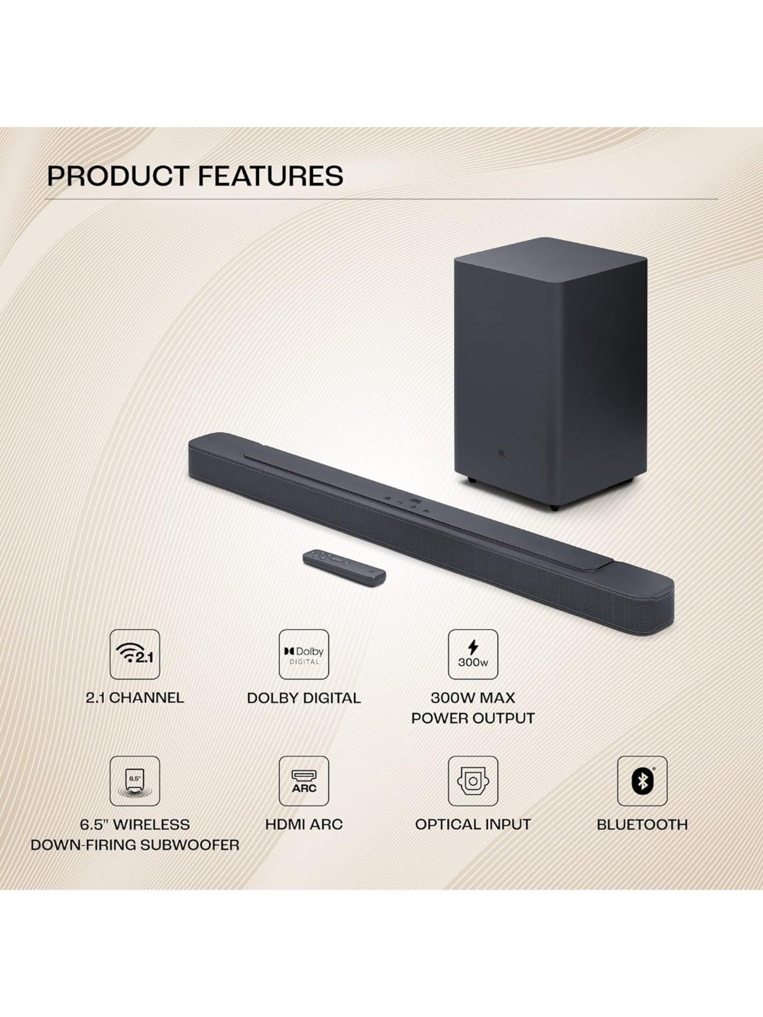 JBL Bar 2.1 Deep Bass Soundbar with Wireless Subwoofer (Black)
