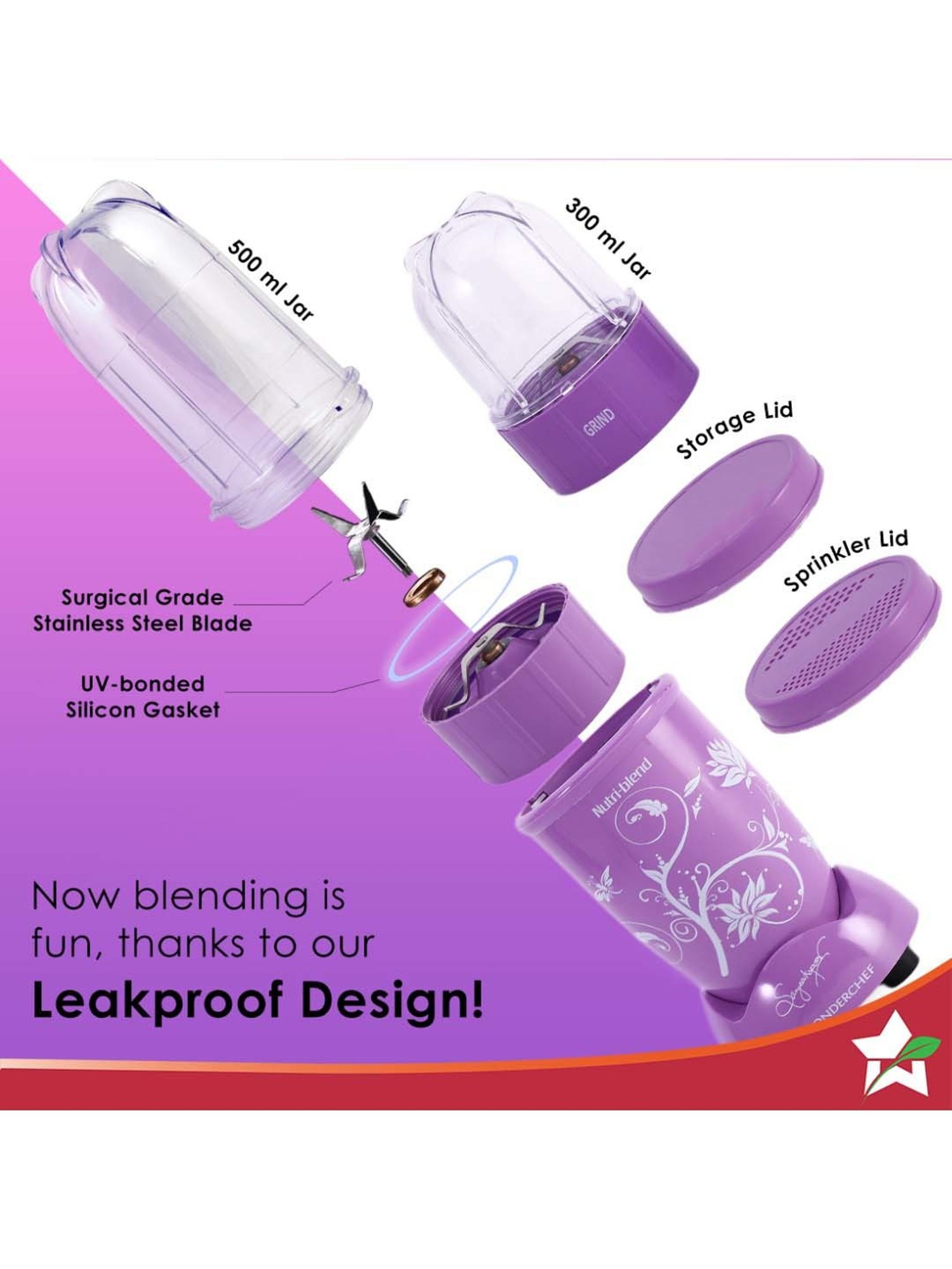 Wonderchef Nutri Blend Orchid 22000 RPM 400W Copper Motor with 2 Jars & 2-Yr Warranty, Recipe Book