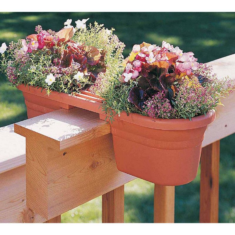 HC Companies 12-Inch Outdoor Plastic Deck Flower Planter Box, Chocolate (2 Pack)