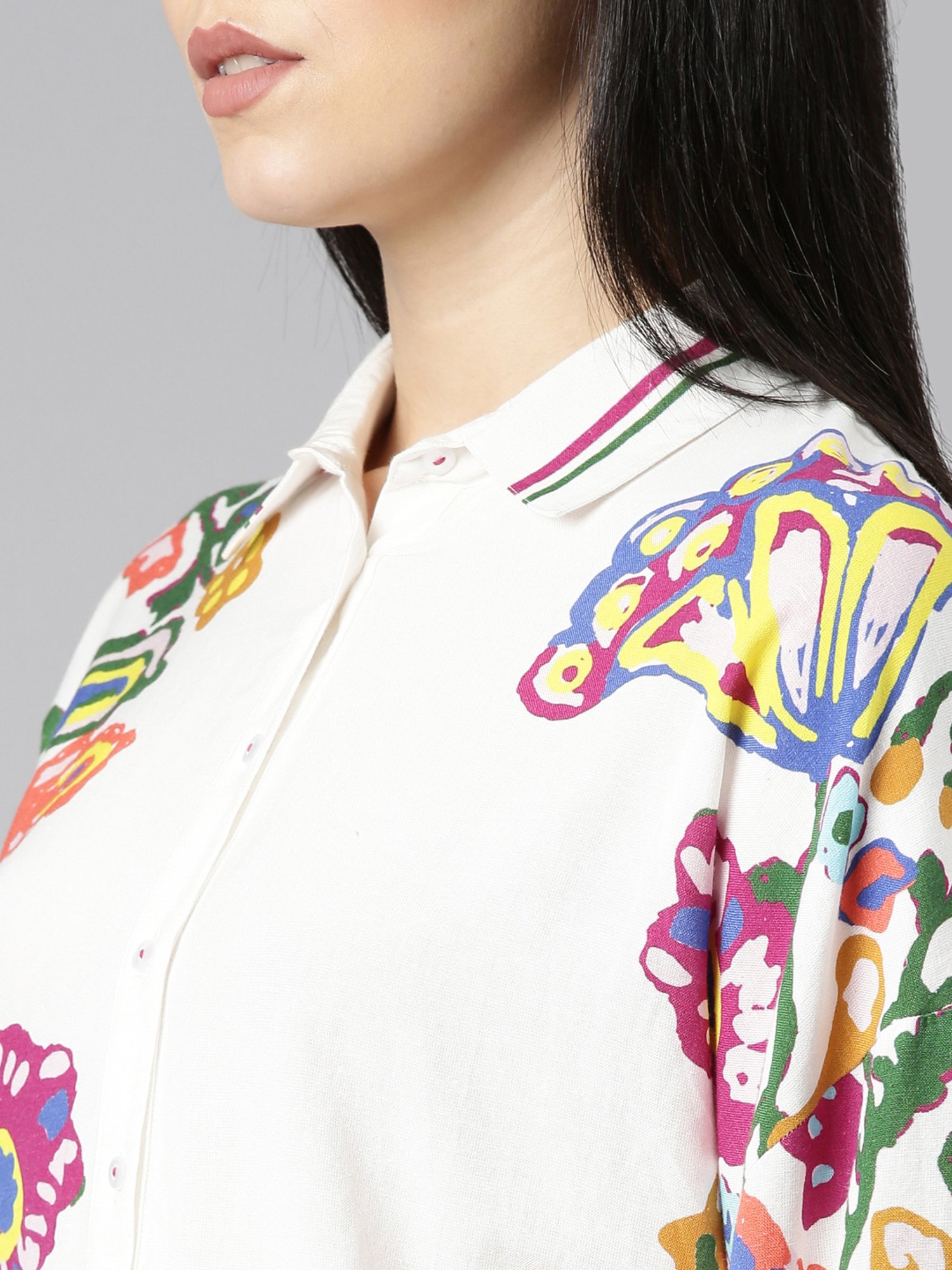 Zolo Label White Floral Print Shirt Pant Set