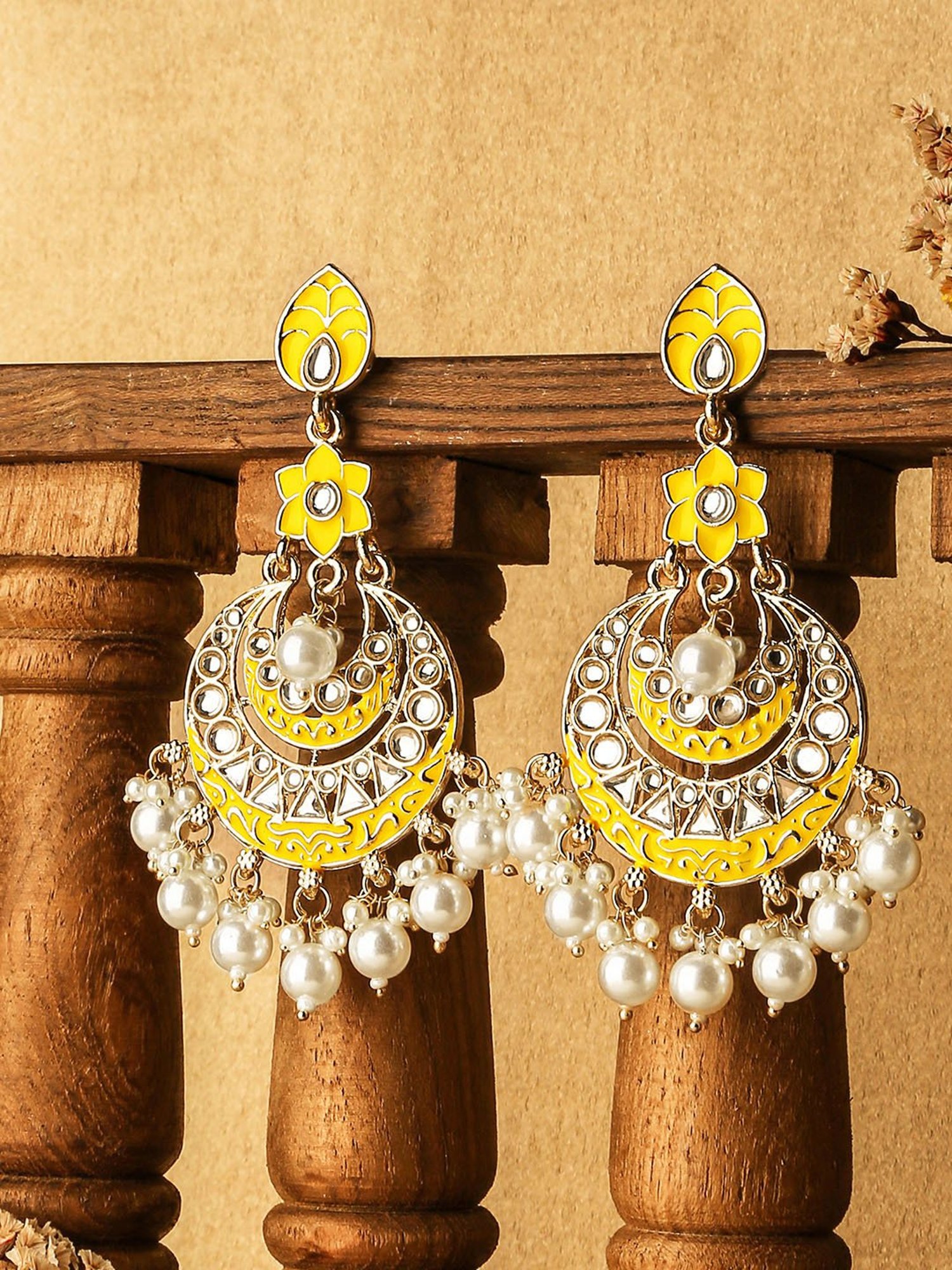Fida Enamel Yellow Dangler Earrings