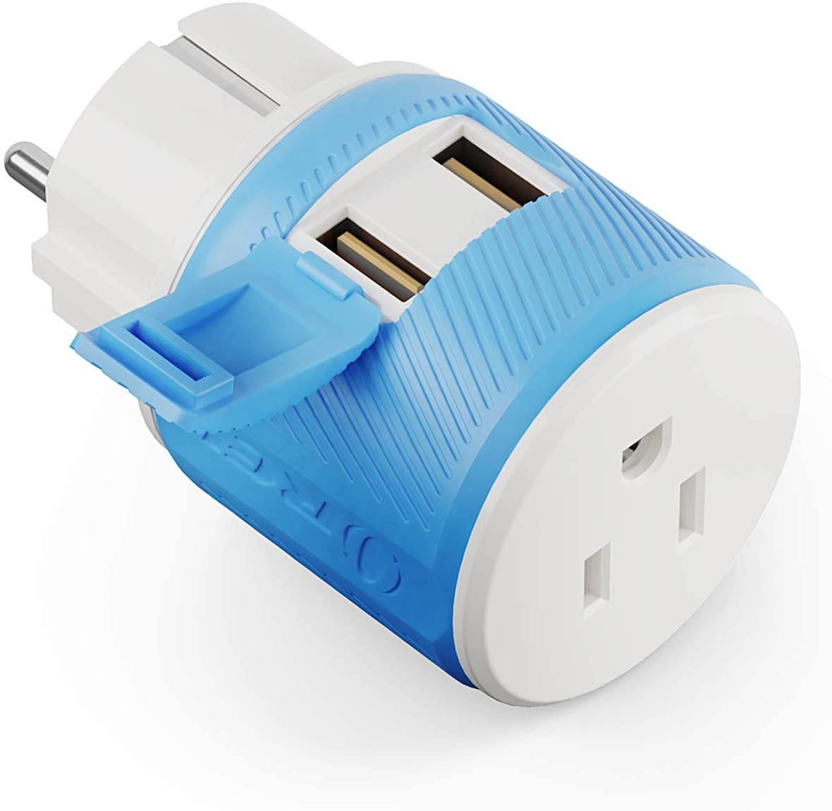 Germany, France, Schuko Travel Plug Adapter by OREI with Dual USB - USA Input + Surge Protection - Type E/F (U2U-9), Will Work with Cell Phones, Camera, Laptop, Tablets, iPad, iPhone and More