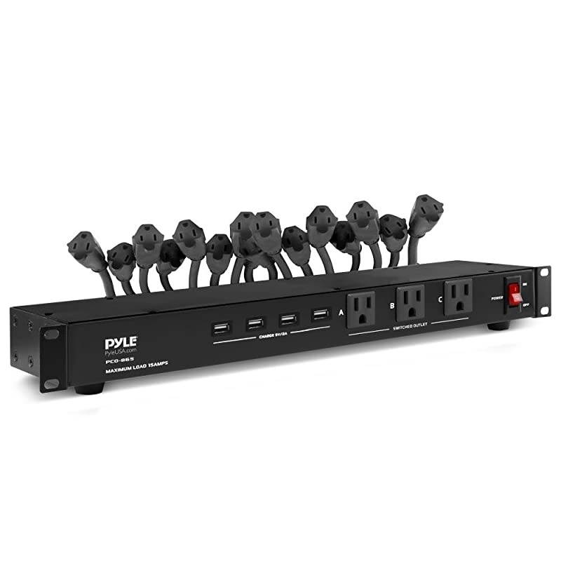 19 Outlet 1U 19quot Rackmount PDU Power Distribution Supply Center Conditioner Strip Unit Surge Protector 15 Amp Circuit Breaker 4 USB Multi Device Charge Ports 15FT Cord PCO865