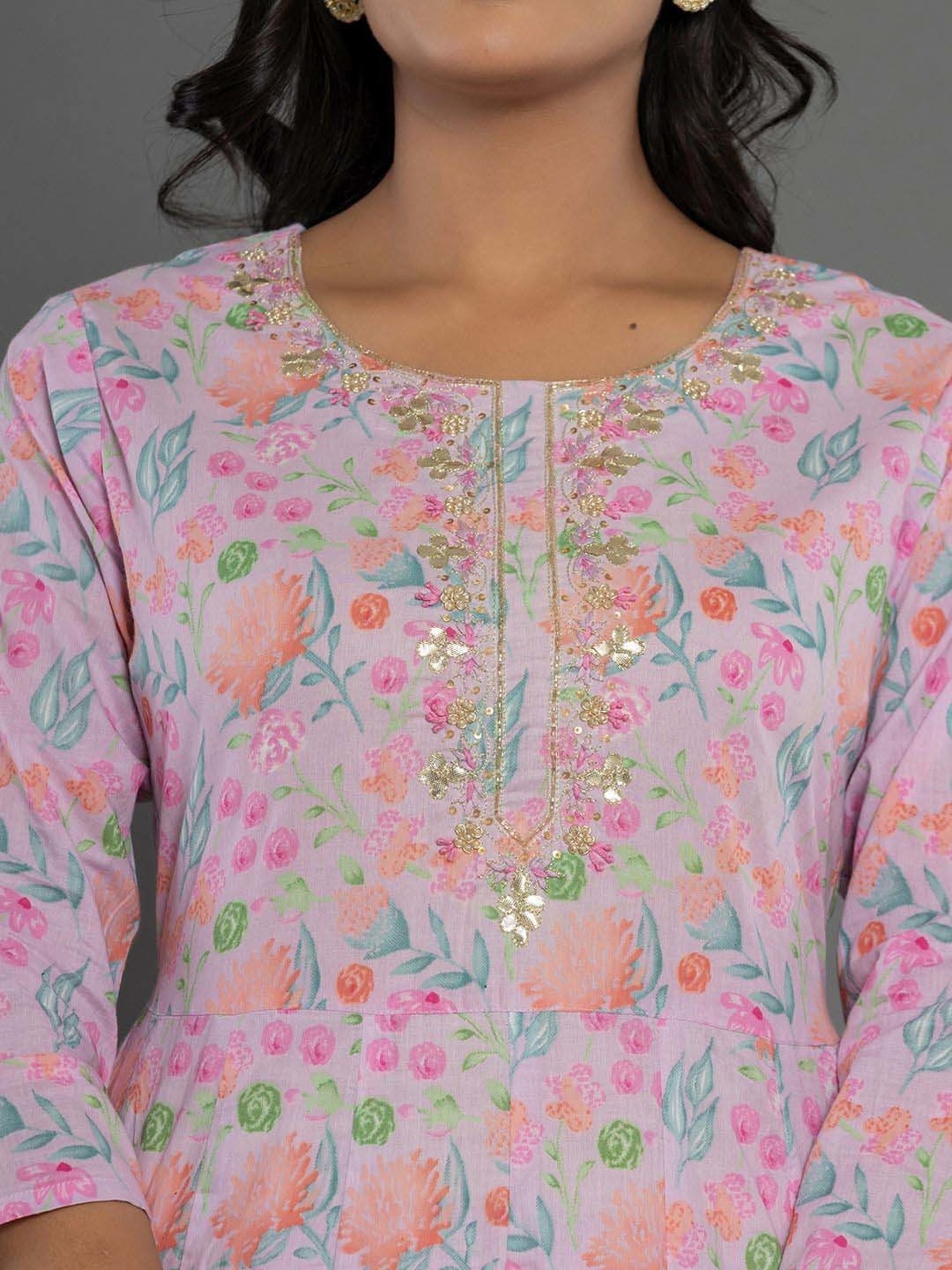 Yufta Purple Cotton Printed Kurta Pant Set With Dupatta