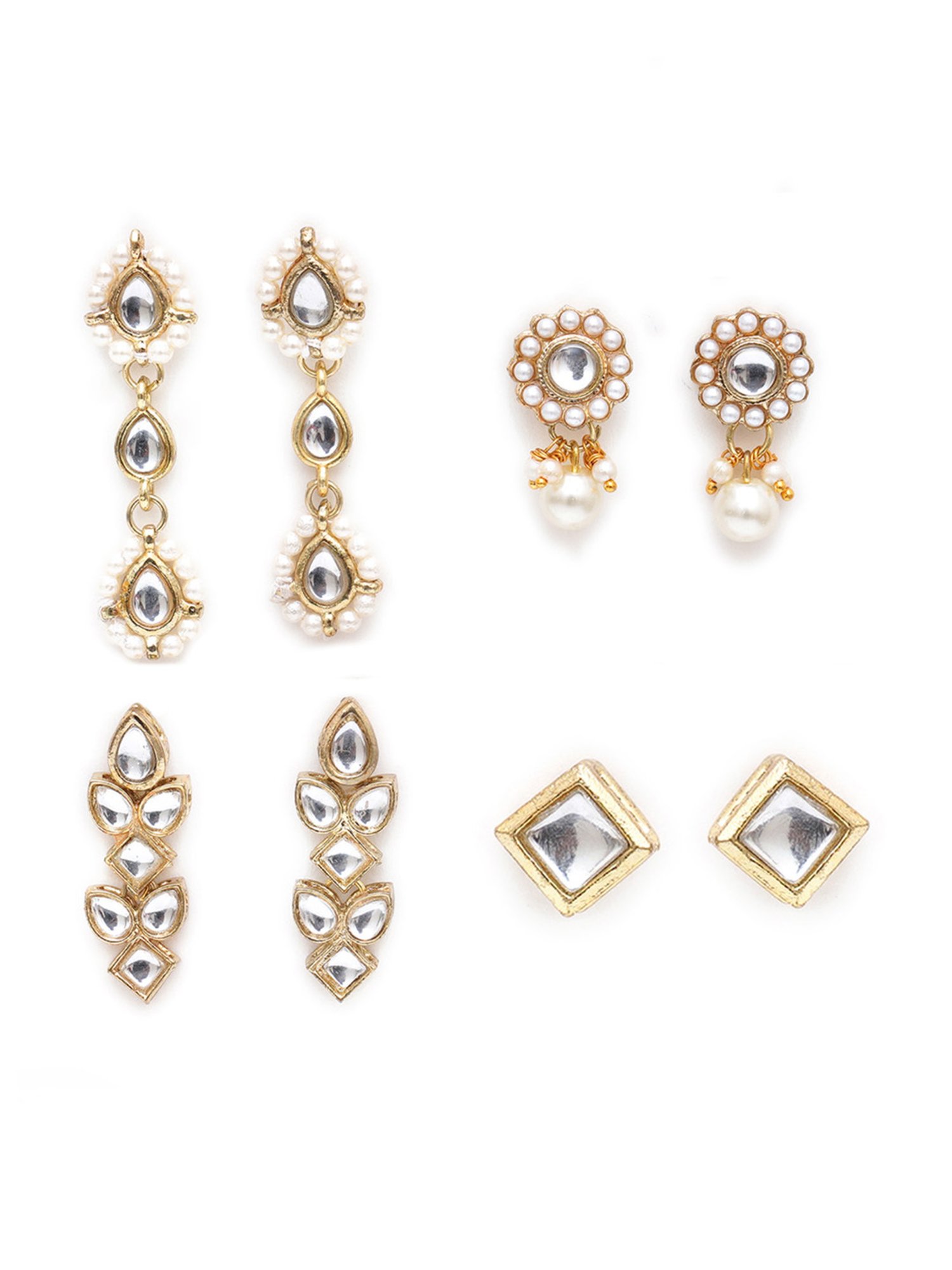 Karatcart Handcrafted Kundan Dangler & Stud Earrings - Set of 4