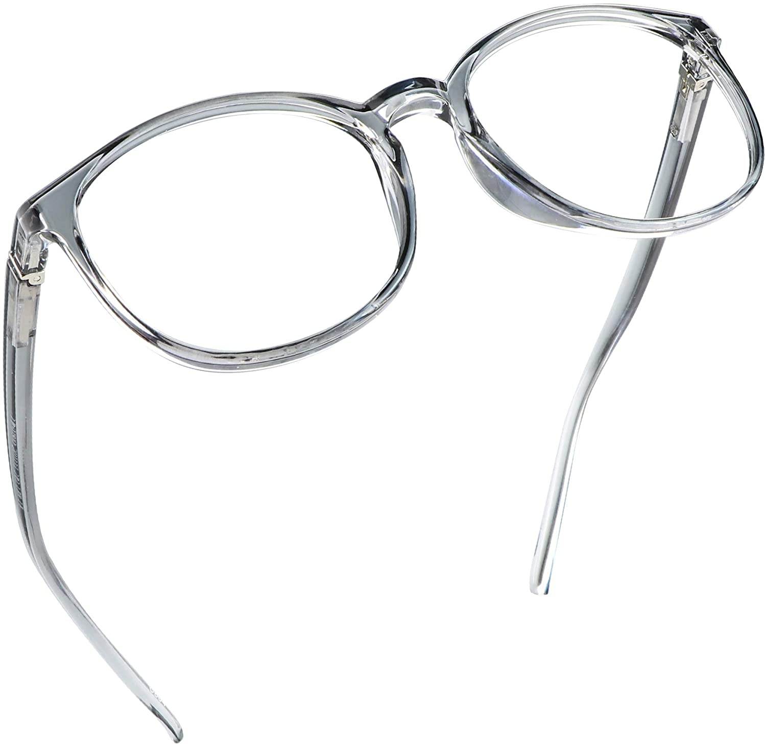 Blue Light Blocking Glasses, Anti Eyestrain, Computer Reading Glasses with Spring Hinge, Gaming Glasses, TV Glasses for Women Men, Anti UV, Anti Glare (Clear Grey, No Magnification)