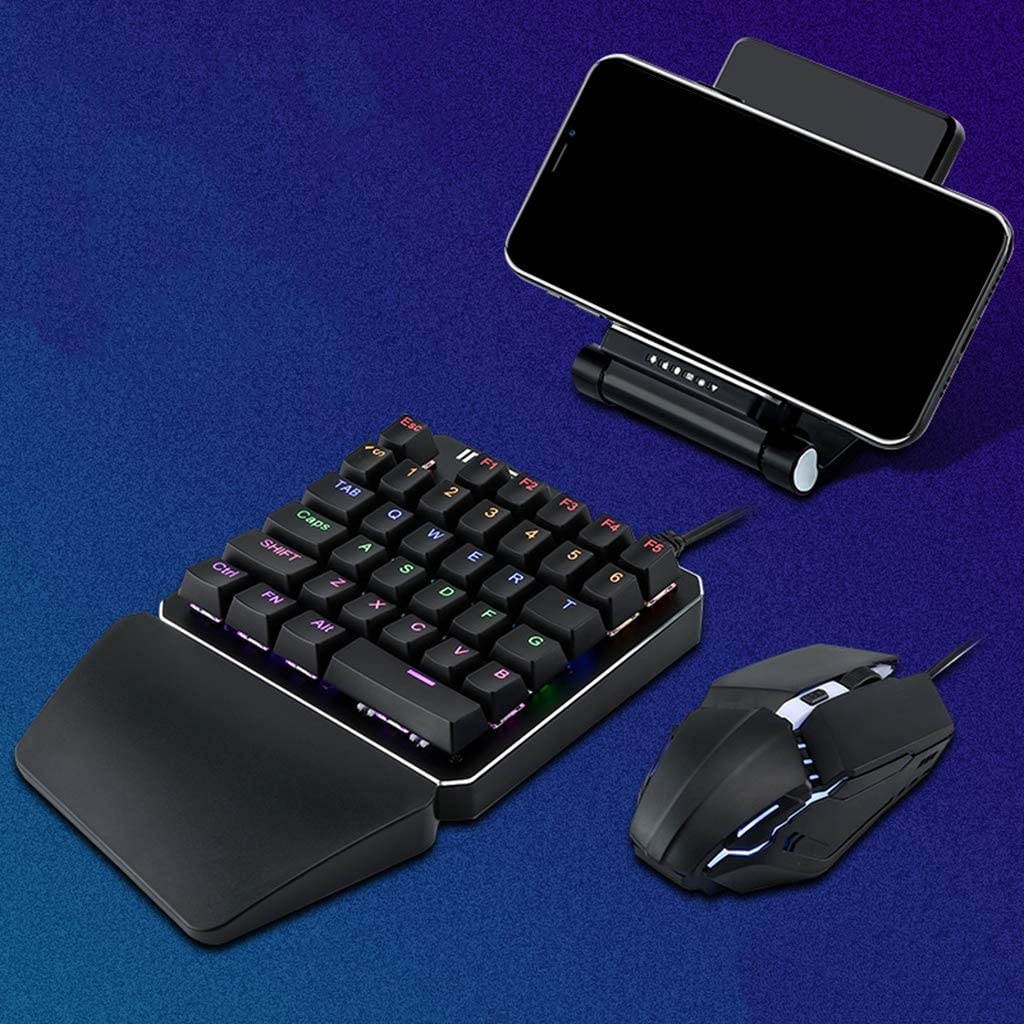 MagiDeal One Hand RGB Gaming Keyboard and Backlit Mouse Combo, Single Hand Mechanical Feeling Keyboard with Wrist Rest Support, Gaming Keyboard Set - Cooling Bracket