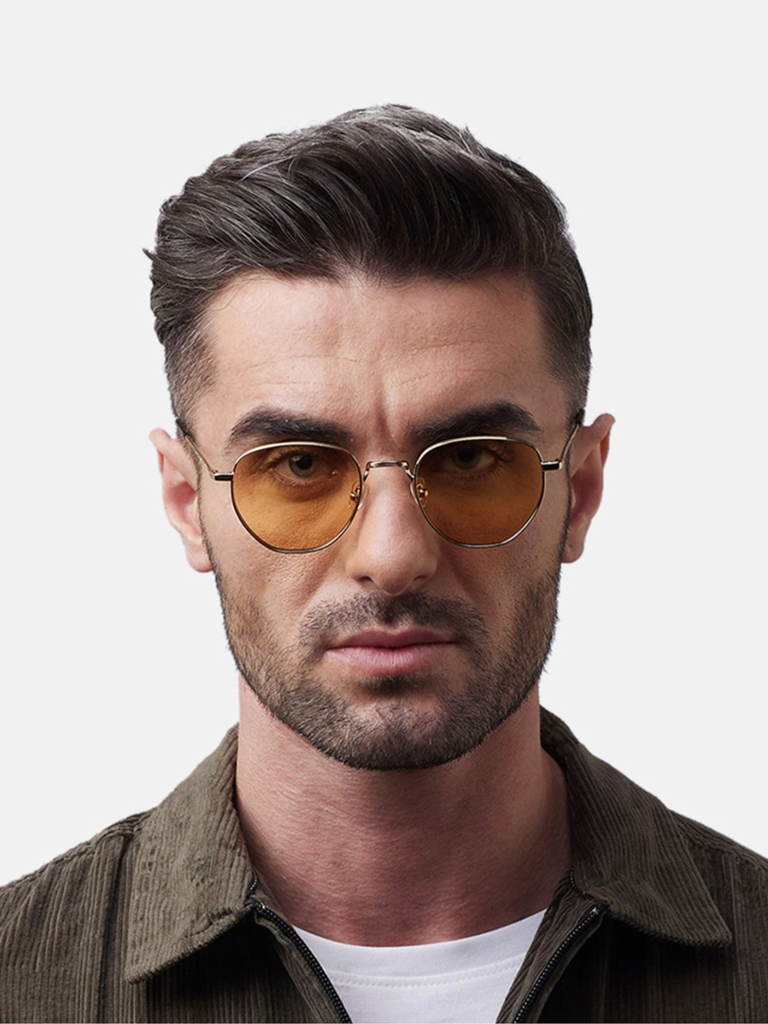 Shisen Fox Fuji Dark Gold-Amber Round Unisex UV Protection Sunglasses -50 mm