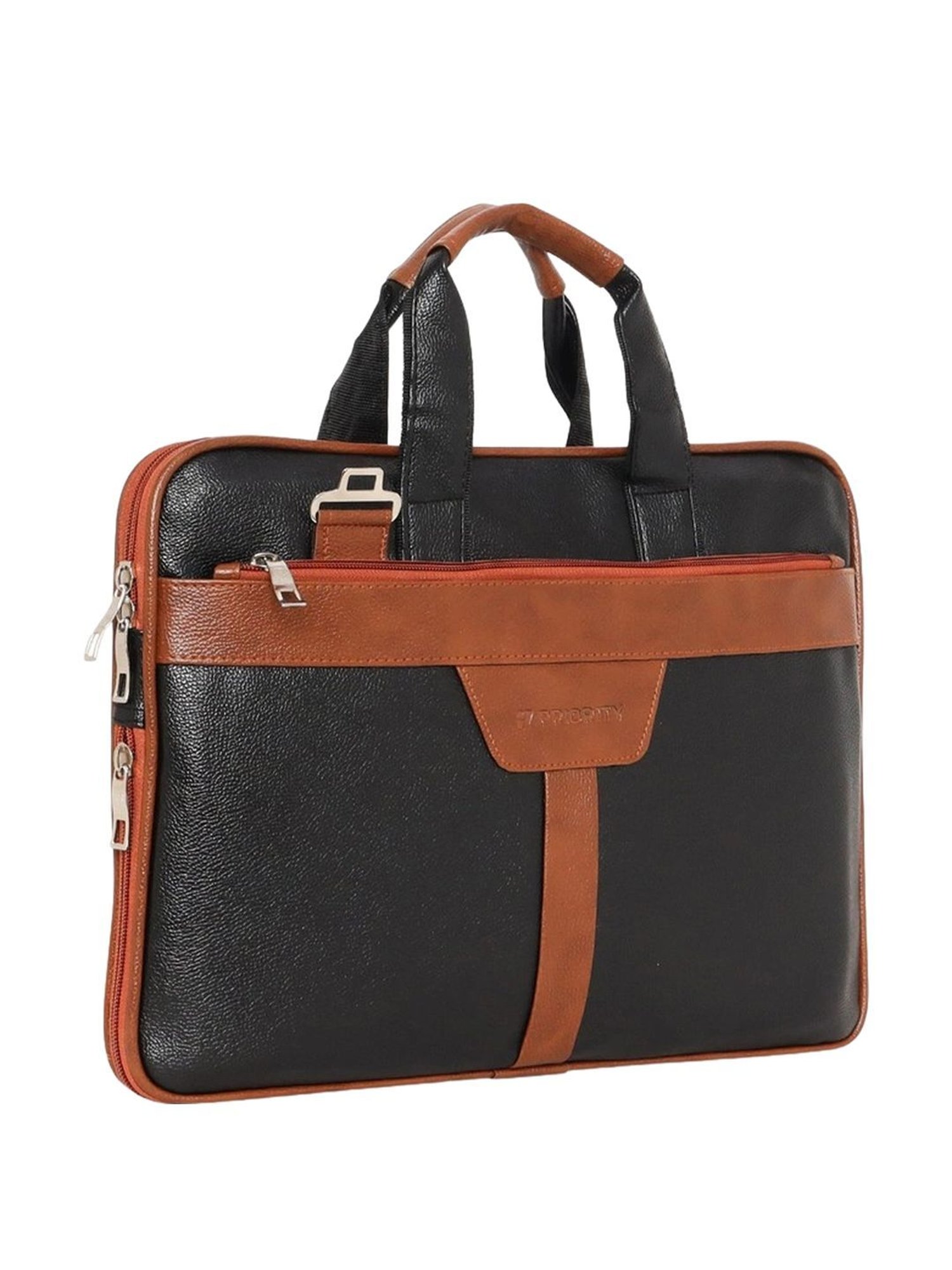 Priority Black & Tan Synthetic Large Messenger Bag