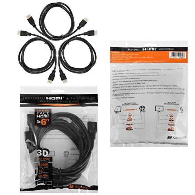 3 Pack Black High Speed HDMI Cable (6 Feet)