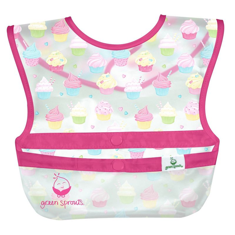 green sprouts Snap & Go Wipe-Off Bibs Cupcakes 9-18 Months Pink - 3pk