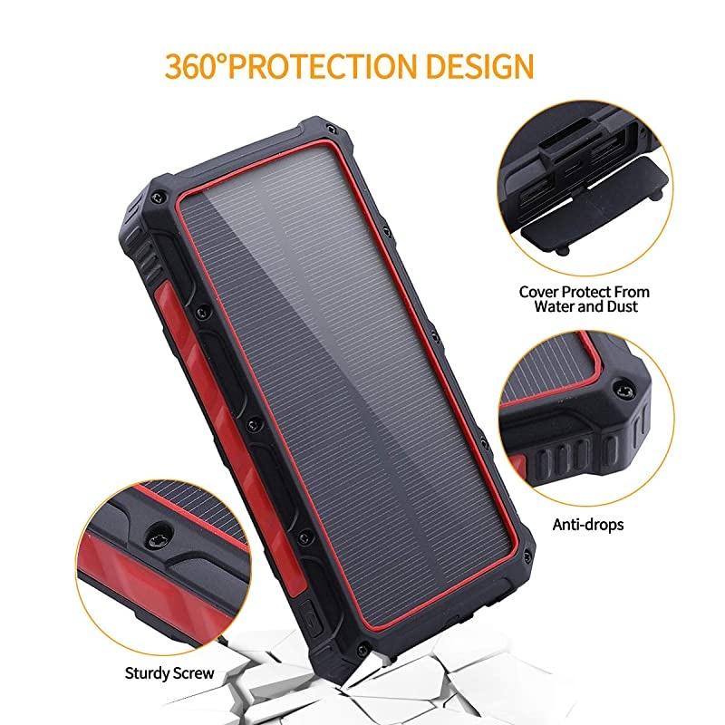 Solar Power Bank  20000mAh Portable Solar Charger with Dual USB 3A Output PortLED Light and External Battery Pack Solar Phone Charger Fast Charging for Smartphone and More