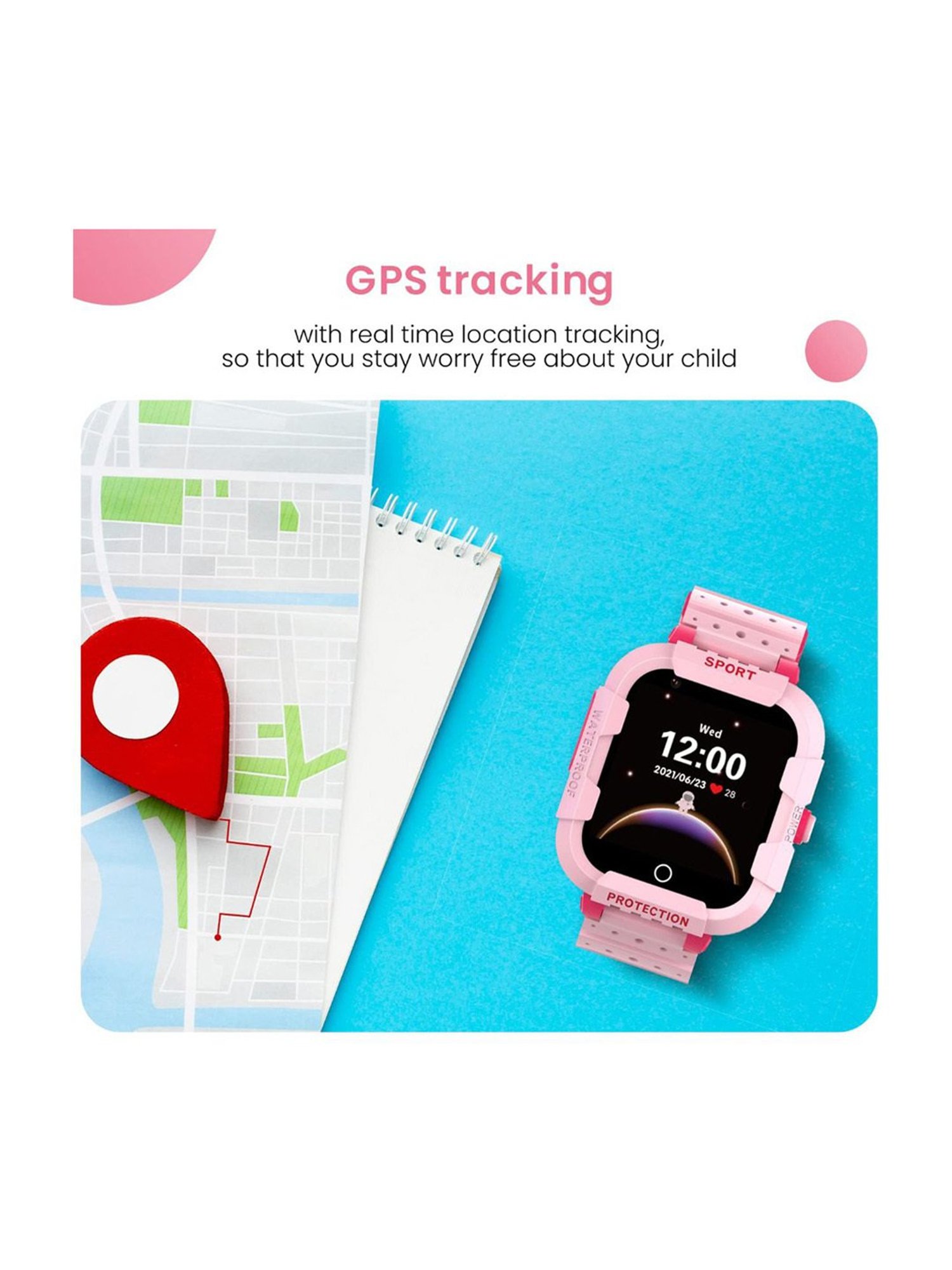 Turet Gator 2.0 Kids GPS Tracker, LTE Smartwatch for Kids with Voice & Video Call (Pink)