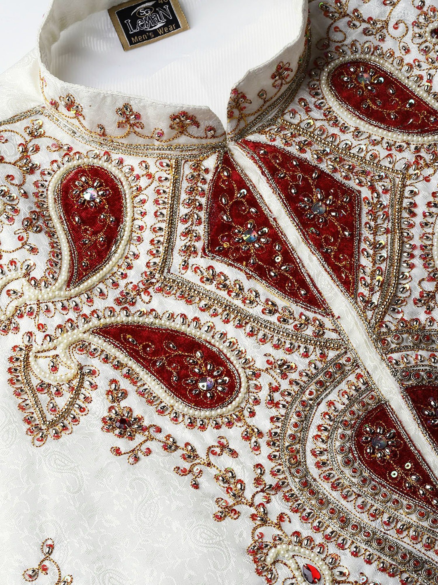 SG LEMAN Cream Regular Fit Embellished Sherwani Set