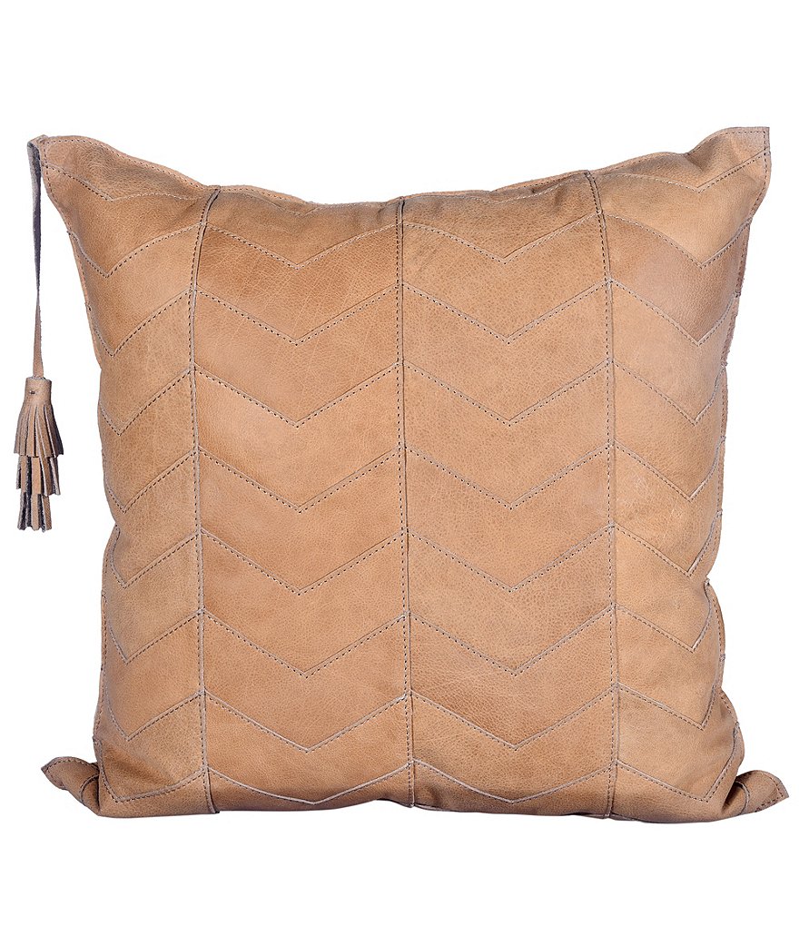 HiEnd Accents Oversized Chevron Leather Pillow with Tassels