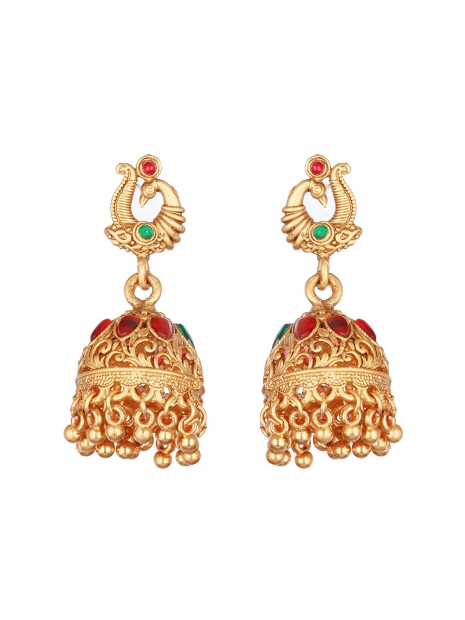 Aatmana Gold-Plated Red & Green Stone-Studded Temple Necklace Set
