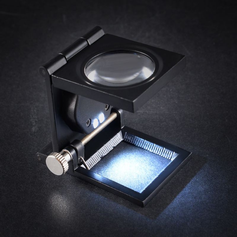 Global Bargains 10X 28mm Mini Three-Folding 10X Magnifier Zinc Alloy Magnifier Magnifying Glass with Scale for Textile Optical Jewelry Tool