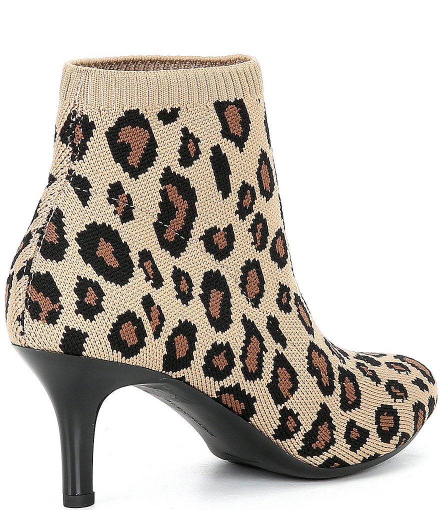 Alex Marie Noemi Leopard Print Stretch Knit Fabric Booties