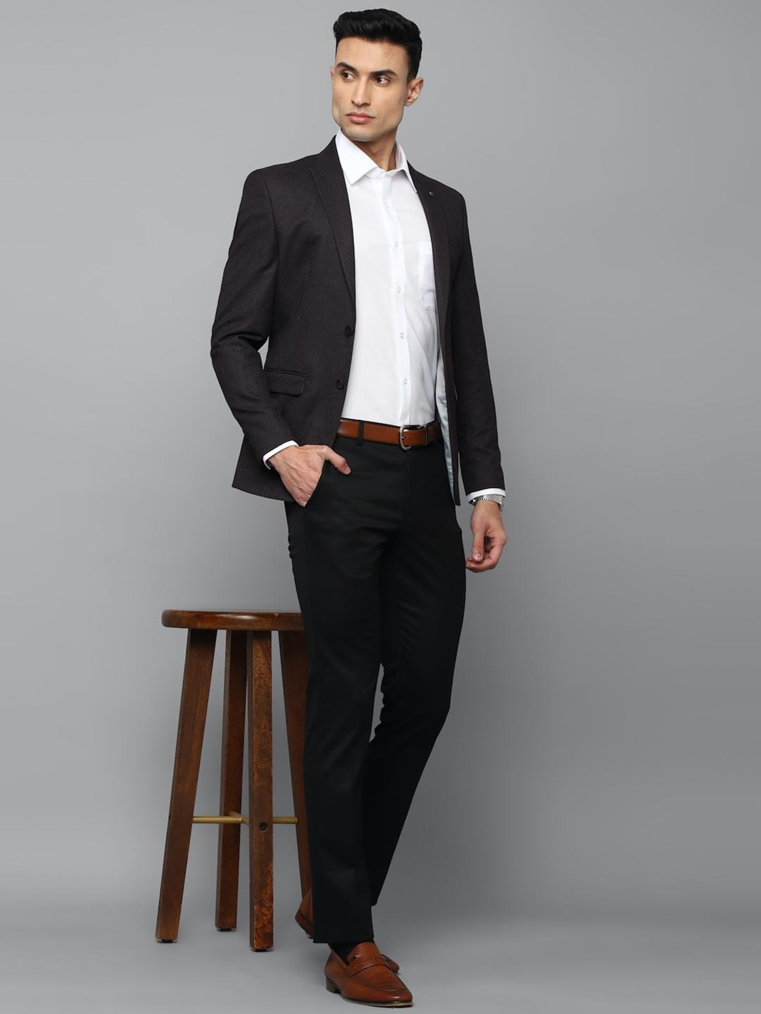 Louis Philippe Black Slim Fit Texture Blazers