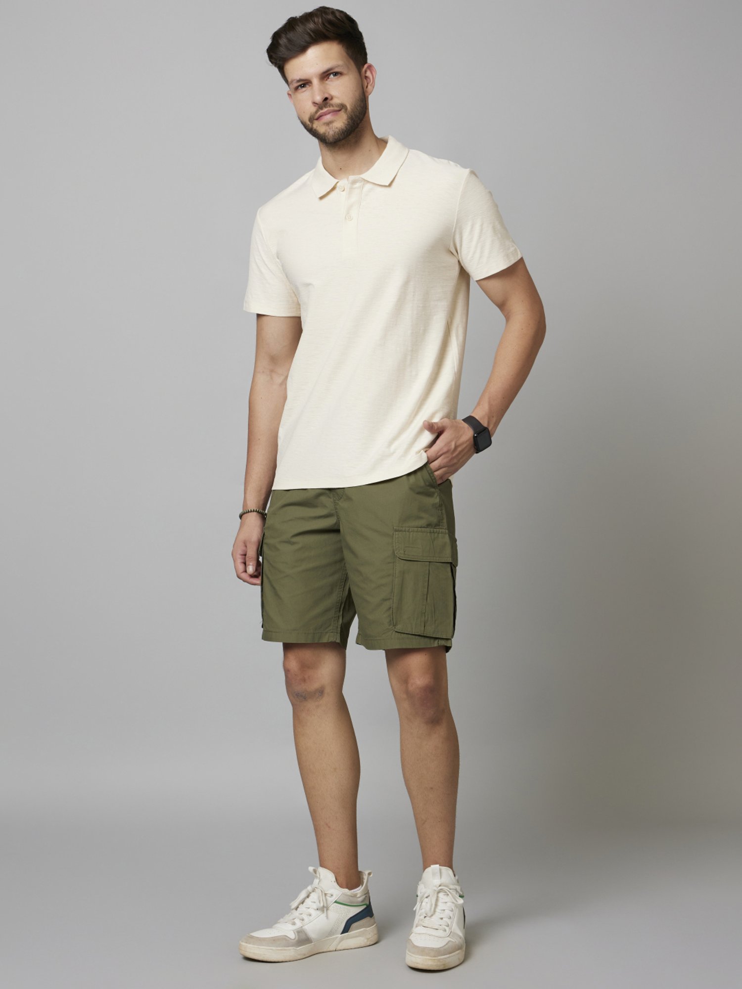 celio* Olive Regular Fit Cotton Cargo Shorts