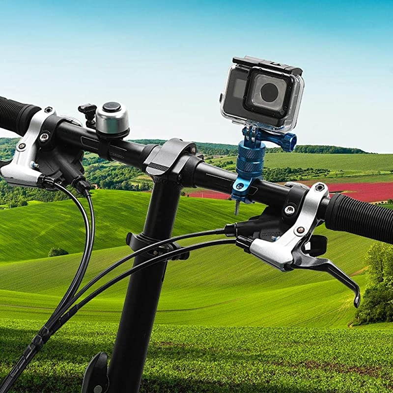 Aluminium 360 Rotation Mountain Bike Handlebar Mount HolderCamera Motocross Grip Bar Stand Tube Clip for GoPro Hero 9 8 7 6 5 4 3+ Campark AKASO DJI OSMO XiaoYi and Most Action CameraBlue