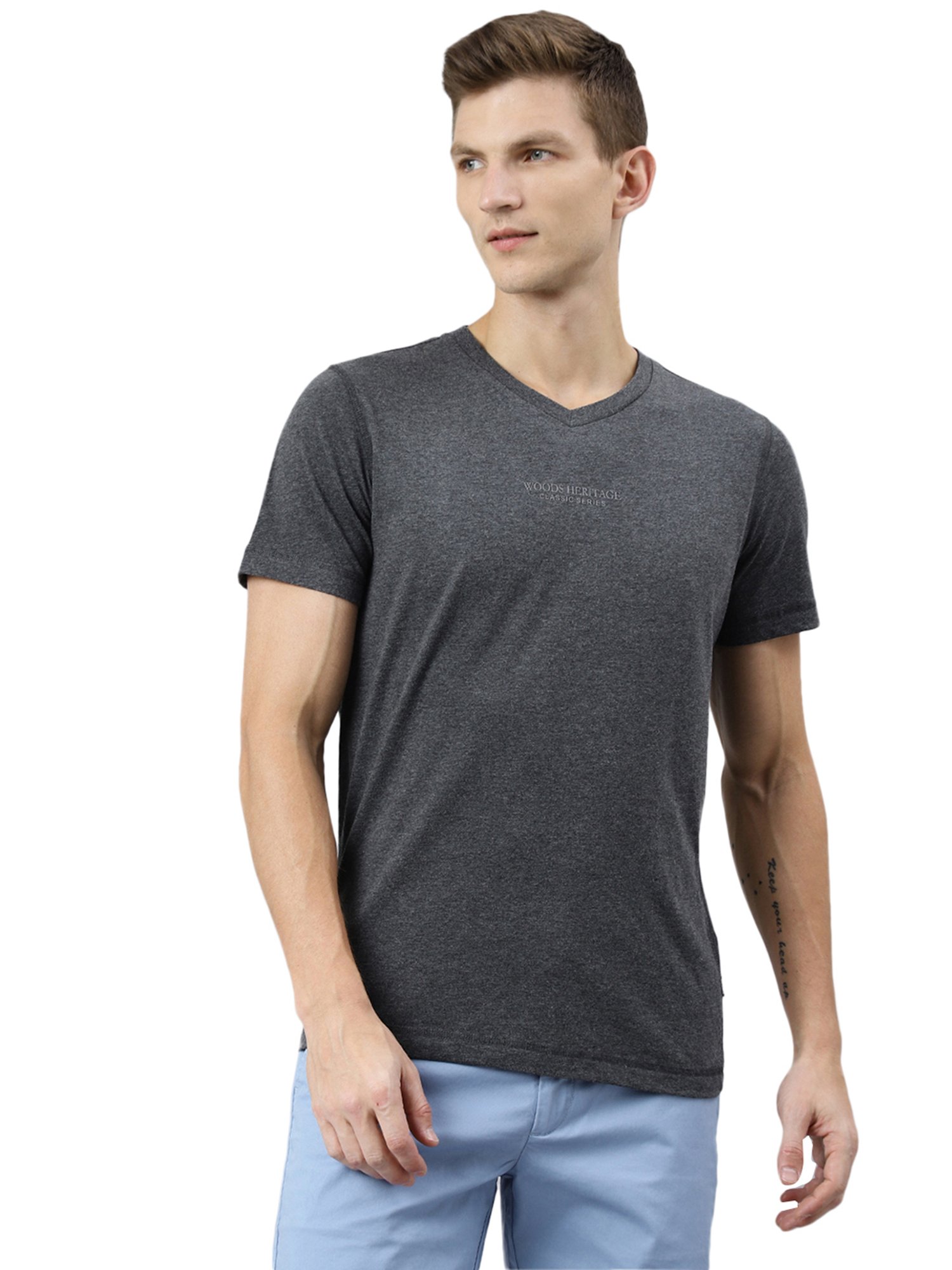 Woods Charcoal V-Neck T-Shirt