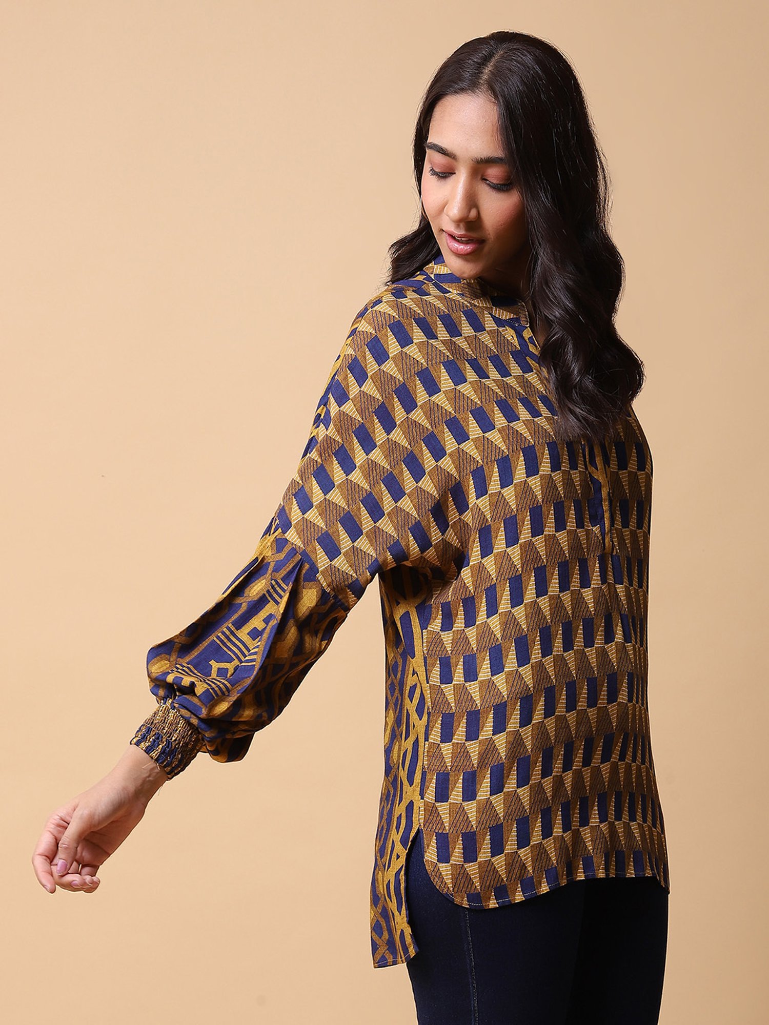 aarke Ritu Kumar Blue Printed Ethnic Top