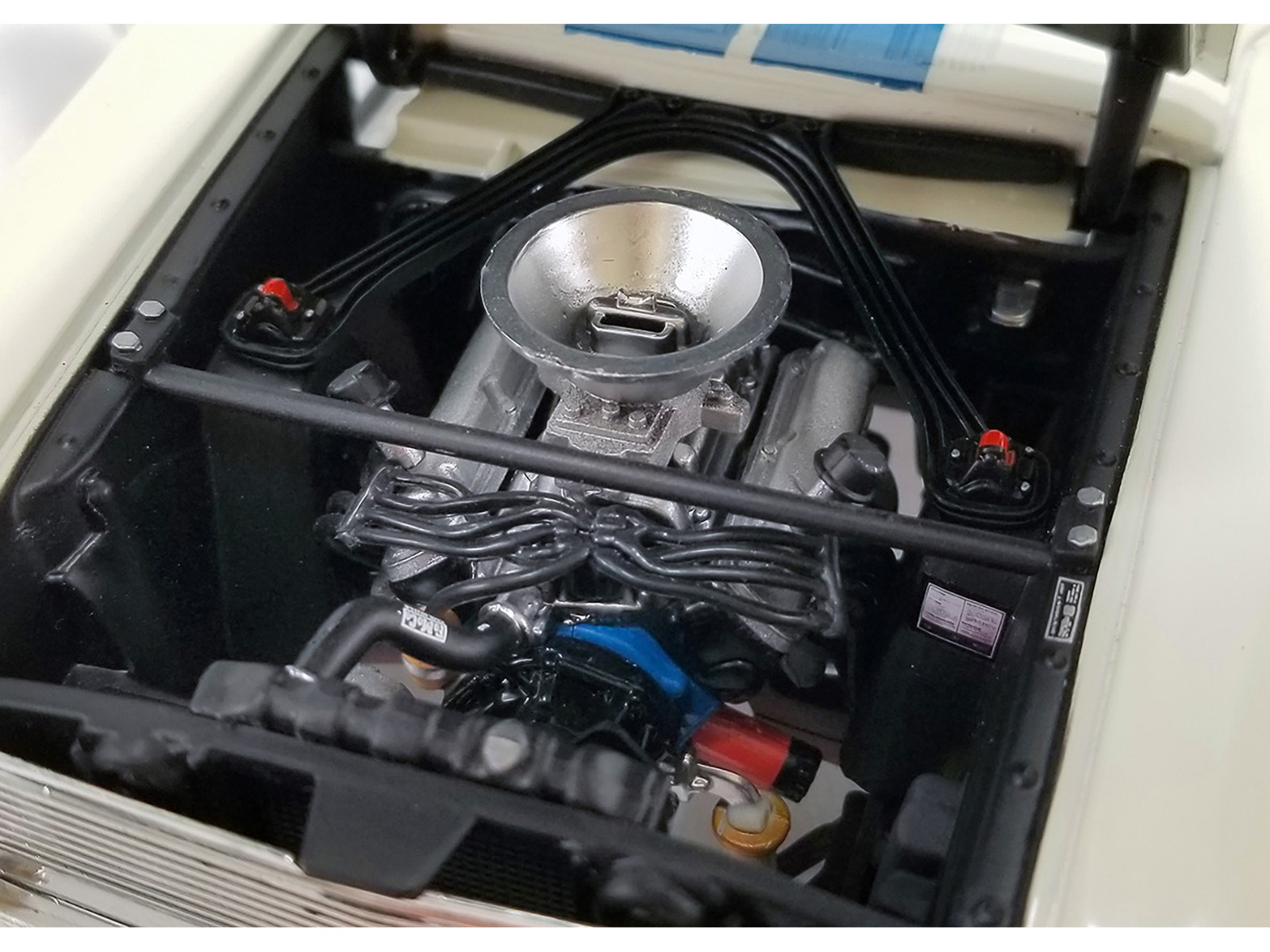 1965 Shelby Cobra 427 S/C Dark Blue Metallic with White Stripes with Printed Carroll Shelby's Signature on the Trunk 1/18 Diecast Model Car by Shelby Collectibles