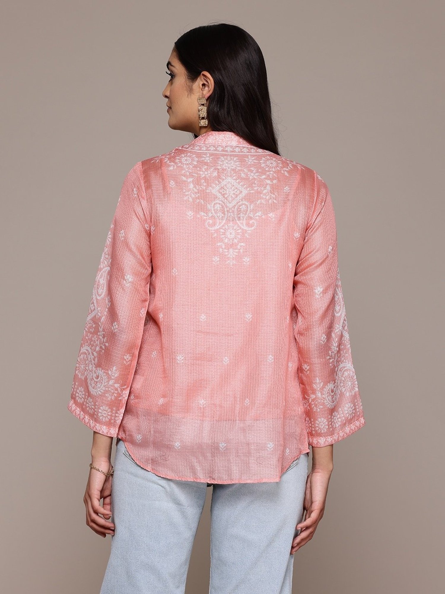 aarke Ritu Kumar Peach Polyster Full Sleeve Shirt