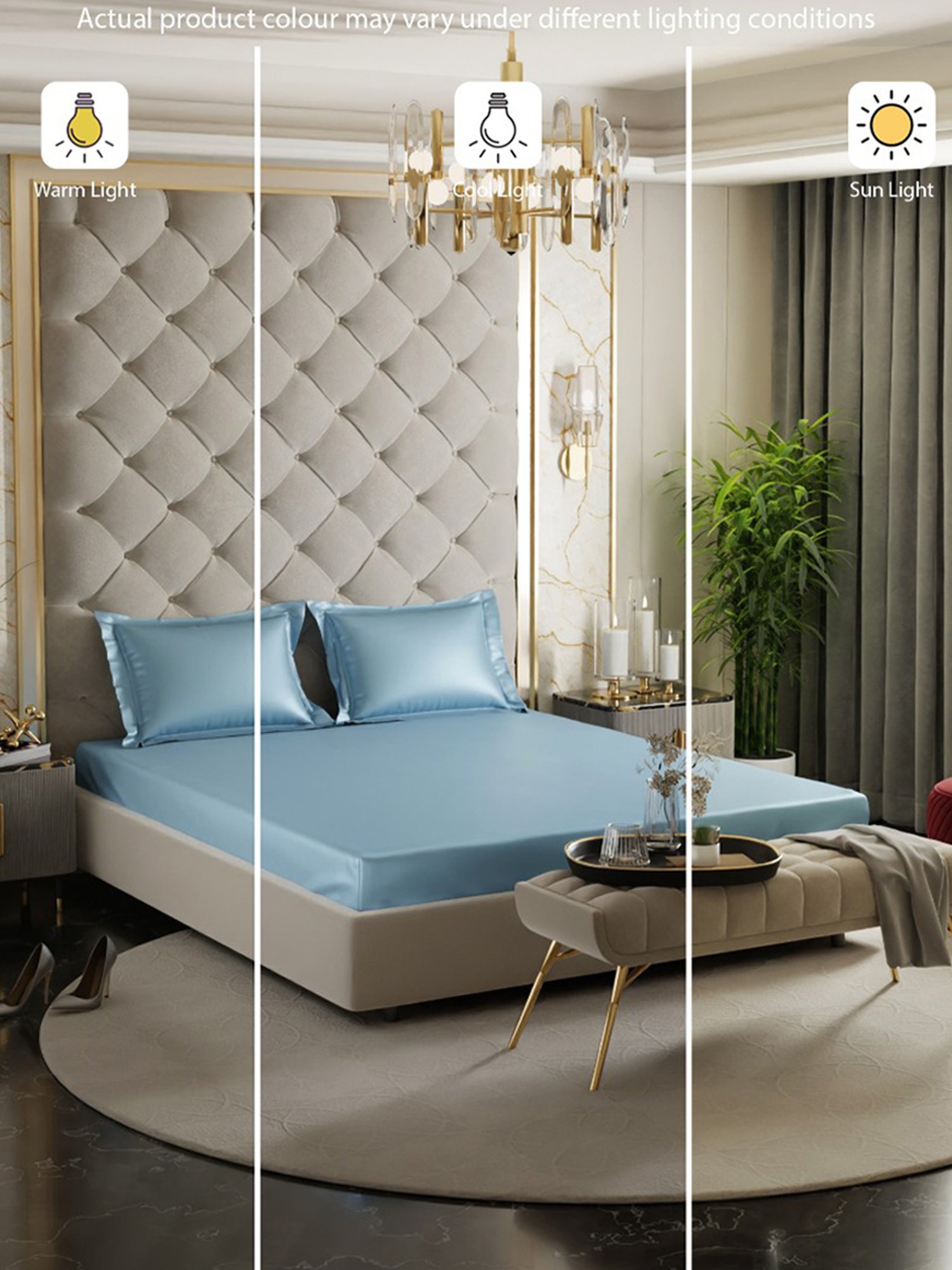 Stoa Paris Blue 300 TC Polyester Super King Fitted Sheet with 2 Pillow Covers