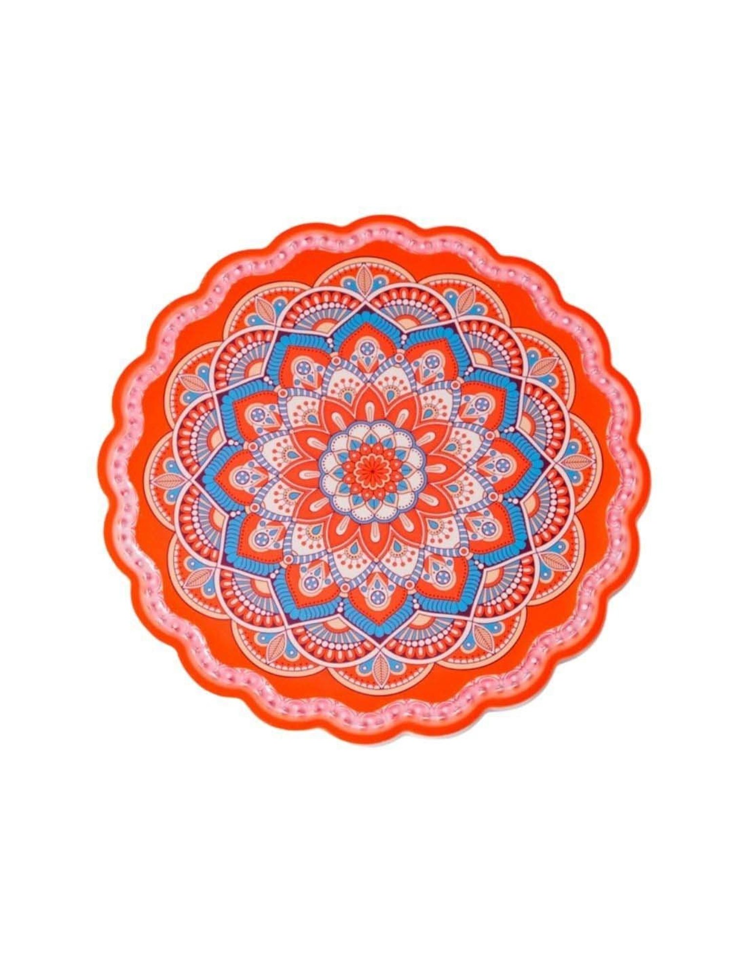 Nestasia Orange & Blue Round-Shaped Floral Mandala Patterned Ceramic Tray for Serving, 8-inch