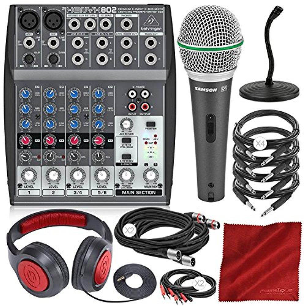 Behringer XENYX 802 8-Channel Compact Premium Audio Mixer with Dynamic Microphone, Closed-Back Headphones and Platinum Bundle