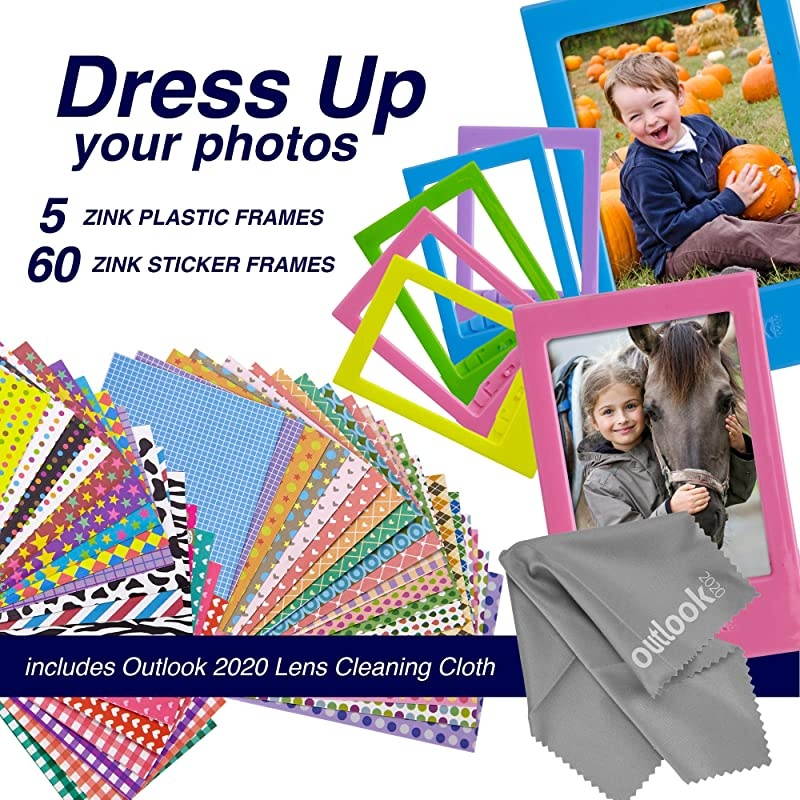 Sprocket 2x3" Premium Zink Sticky Back Photo Paper (3 Twin Packs, 60 Total) + Sprocket Case (White) + 60 Sticker Frames + 5 Plastic Desk Frames + 10 Paper Frames + Album + Micro-Fiber Cloth