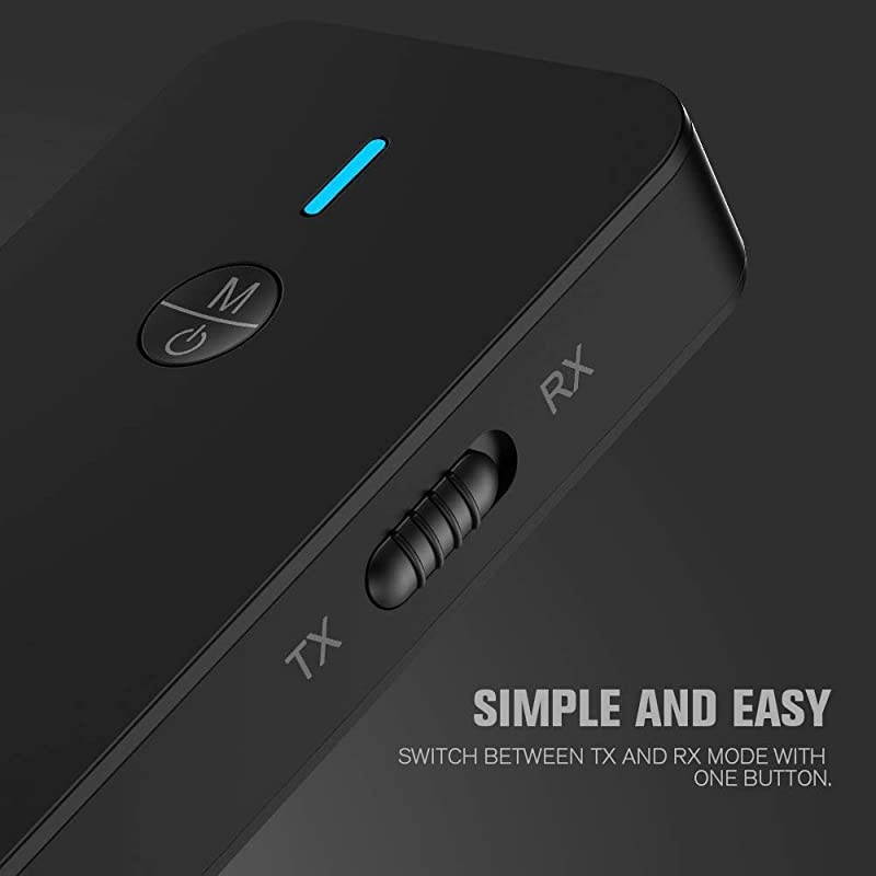 Bluetooth 5.0 Audio Transmitter Receiver, 2 in 1 Wireless 3.5mm Adapter AptX Low Latency for TV/Home Sound System, Wired Speaker and Headphones, Black