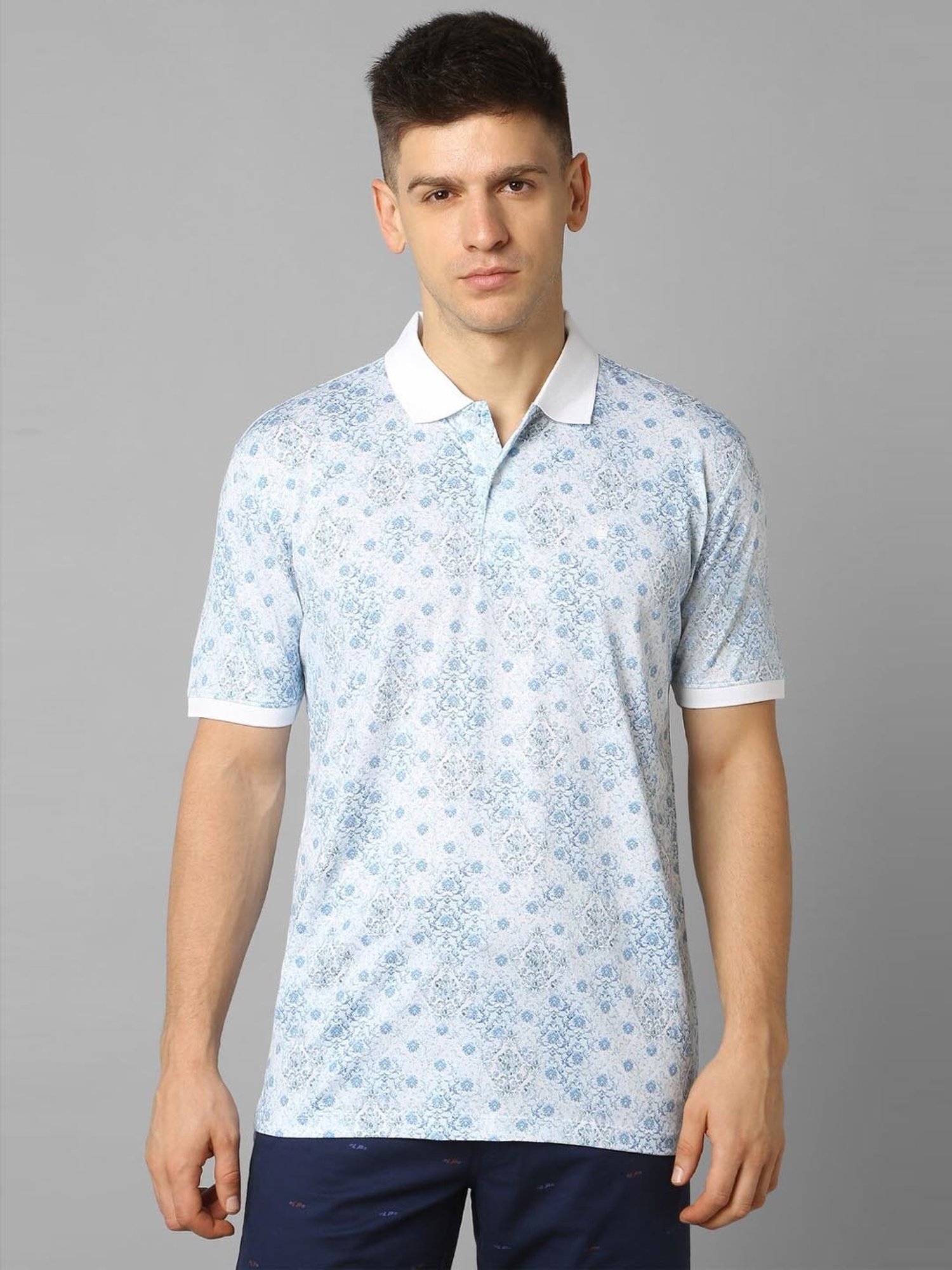 Louis Philippe Sport Blue Cotton Regular Fit Printed Polo T-Shirt