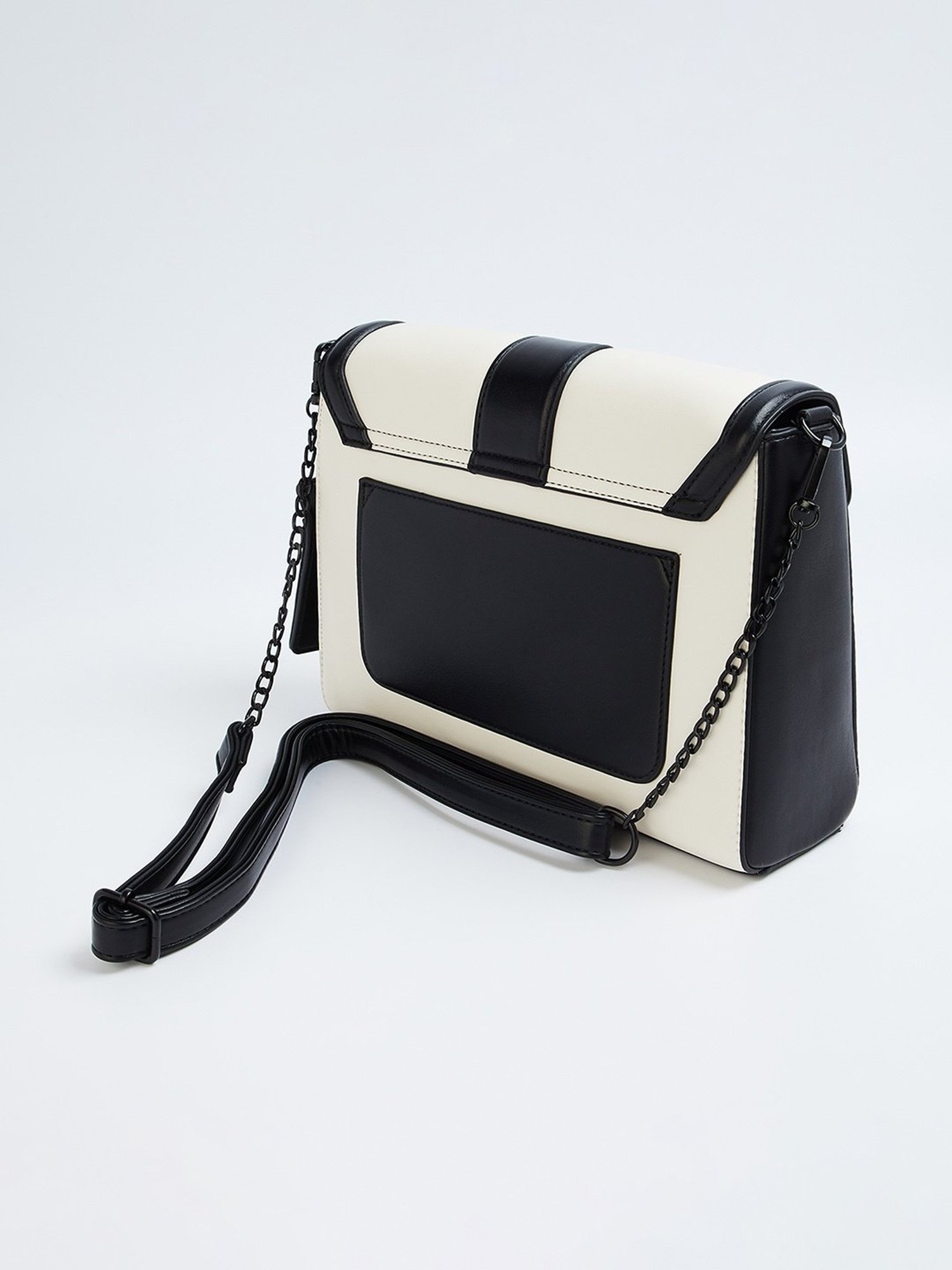 Code by Lifestyle White & Black Textured Sling Handbag