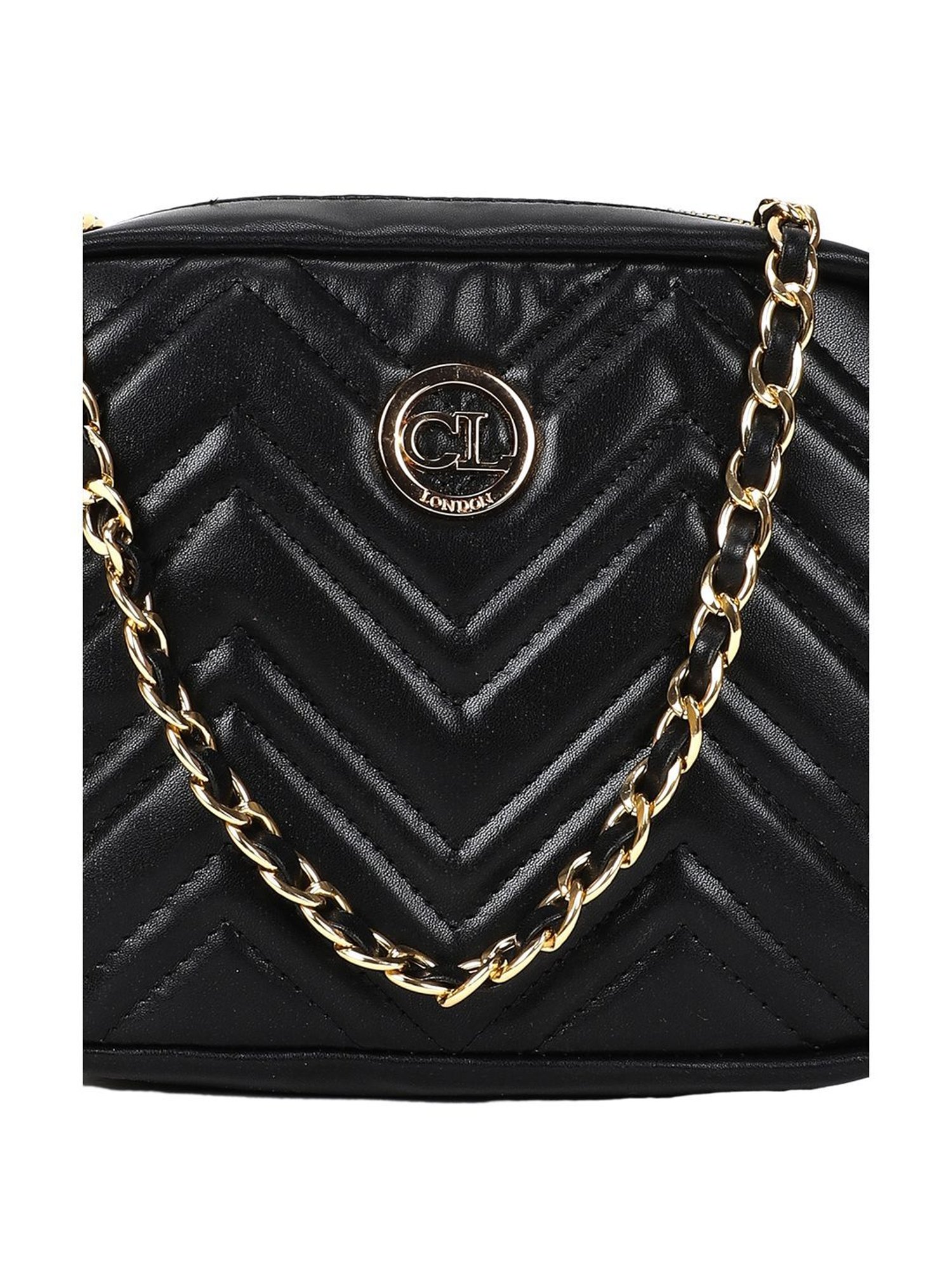 Carlton London Black Quilted Medium Sling Handbag