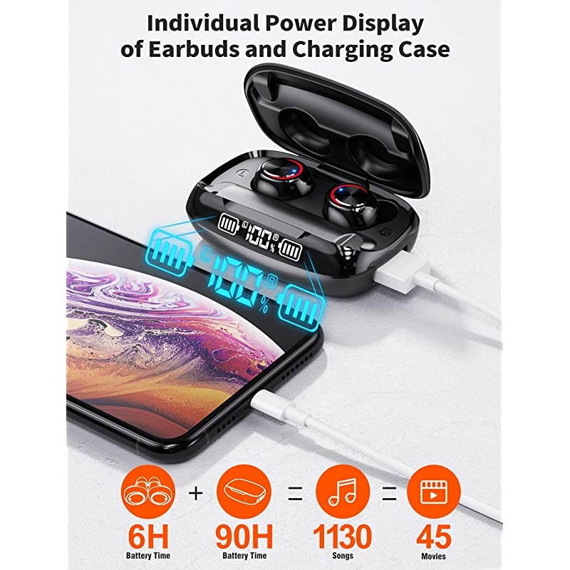 Wireless Earbuds  Bluetooth 50 in Ear Headphones with Wireless Charging Case Digital Intelligence LED Display IPX7 Waterproof Earphones Builtin Mic Headset with Deep Bass for Sports