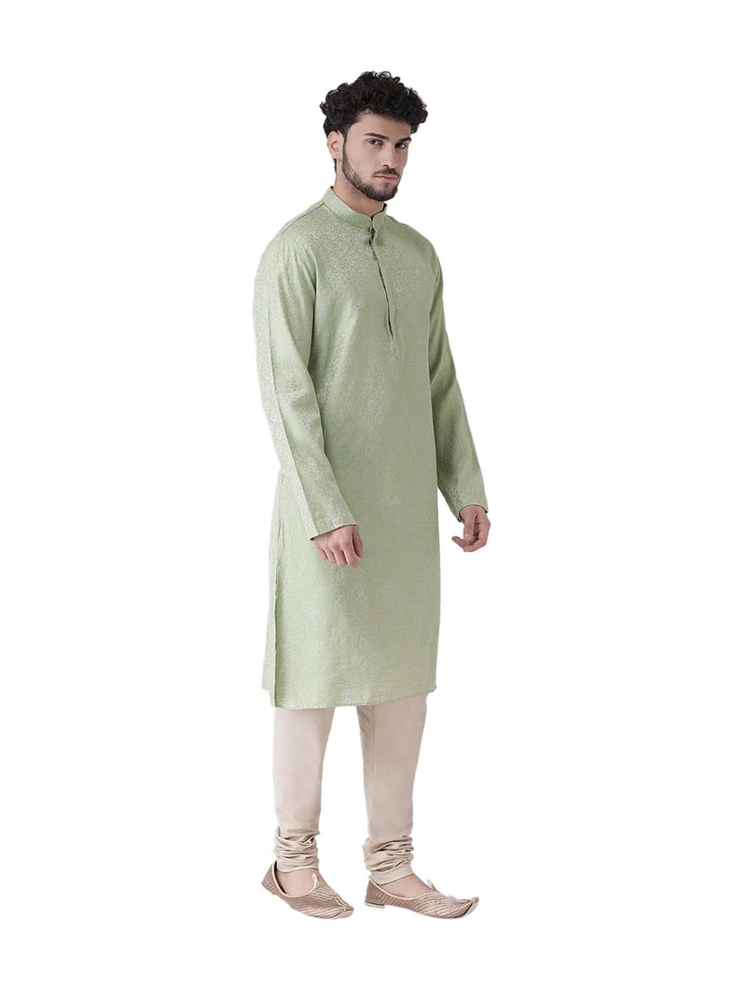 Tabard Green & Beige Printed Regular Fit Kurta & Churidar Set