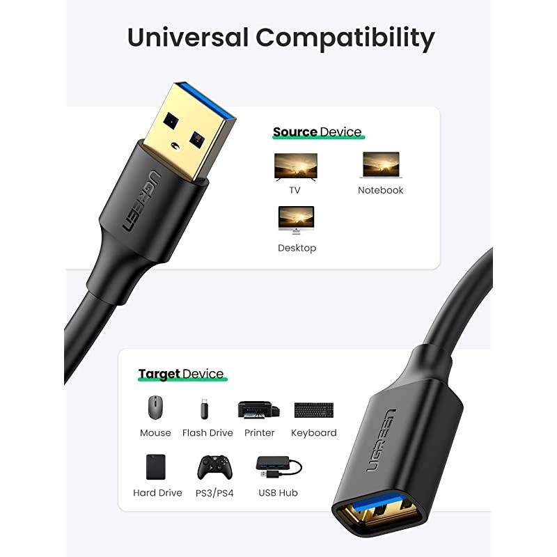 USB Extension Cable USB 30 Extender Type A Male to Female Data Transfer Cord 5Gbps for Playstation Xbox Oculus VR USB Flash Drive Card Reader Hard Drive Keyboard Printer Camera 6ft
