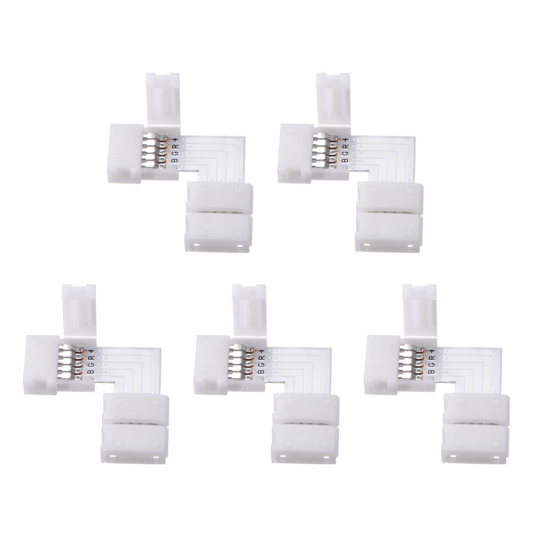 10mm 5P L-shape LED Strip Connector Right Angle Corner Connectors Clip for 5050 3528 RGB 5 Conductor LED Strip Lights Strip to Strip 5Pcs