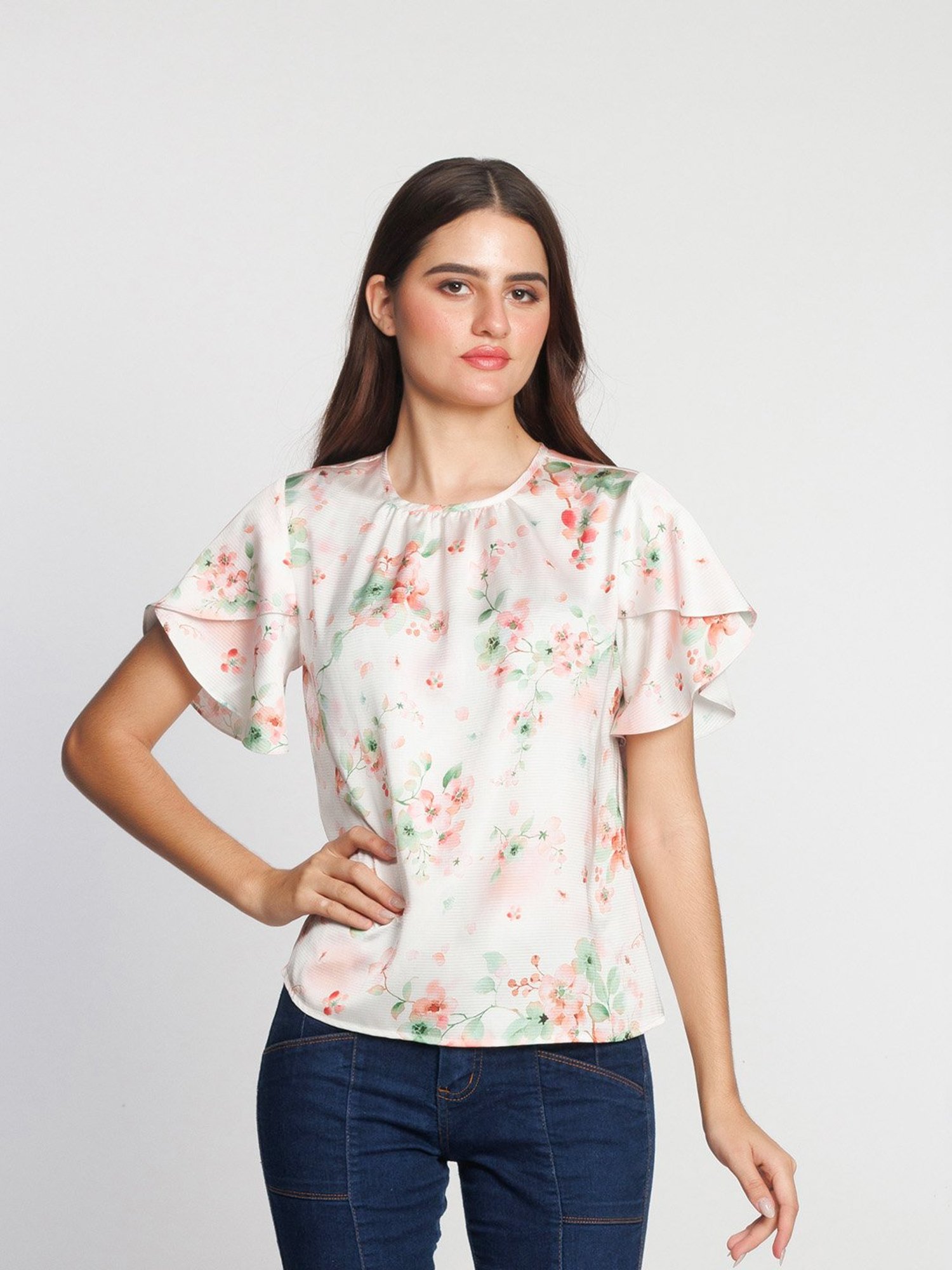 Zink London White Floral Print Top