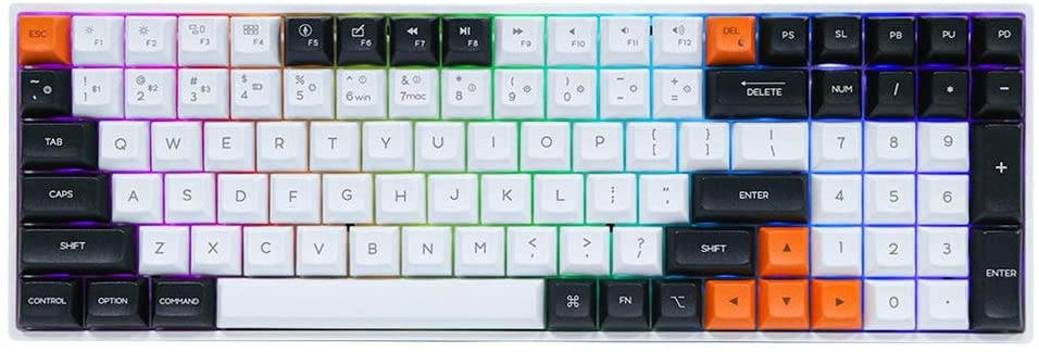 EPOMAKER GK96S Hot Swappable Bluetooth 5.1 Wireless/Wired RGB Mechanical Keyboard with 4000mAh Battery, PBT GK1 Keycaps for MacOS/Win/Android (Gateron Black Switch, PBT Keycaps with White Case)