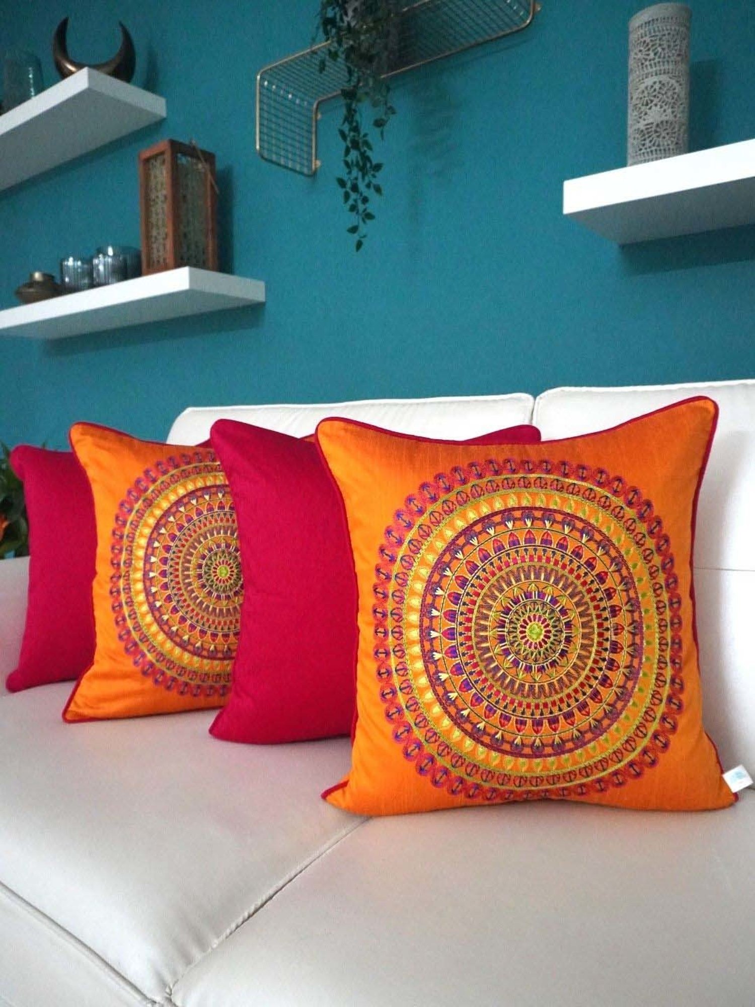 Swayam Multicolor Cotton 40 cm x 40 cm Cushion Covers - Set of 2