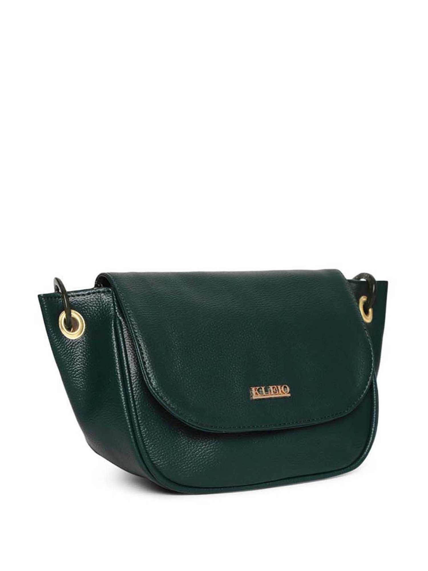 KLEIO Dark Green Solid Medium Shoulder Handbag