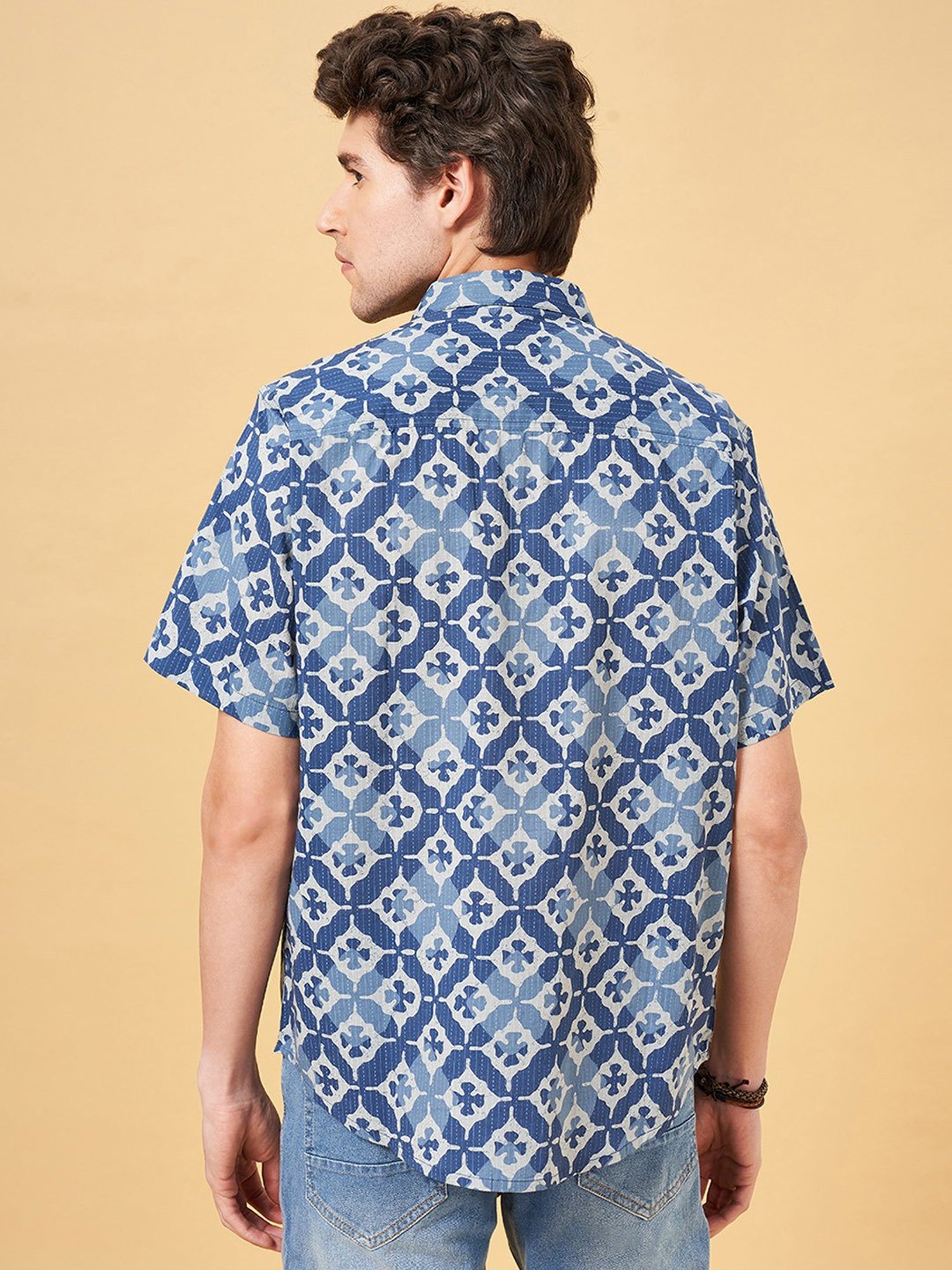 Indus Route by Pantaloons Dark Blue Regular Fit Printed Shirt