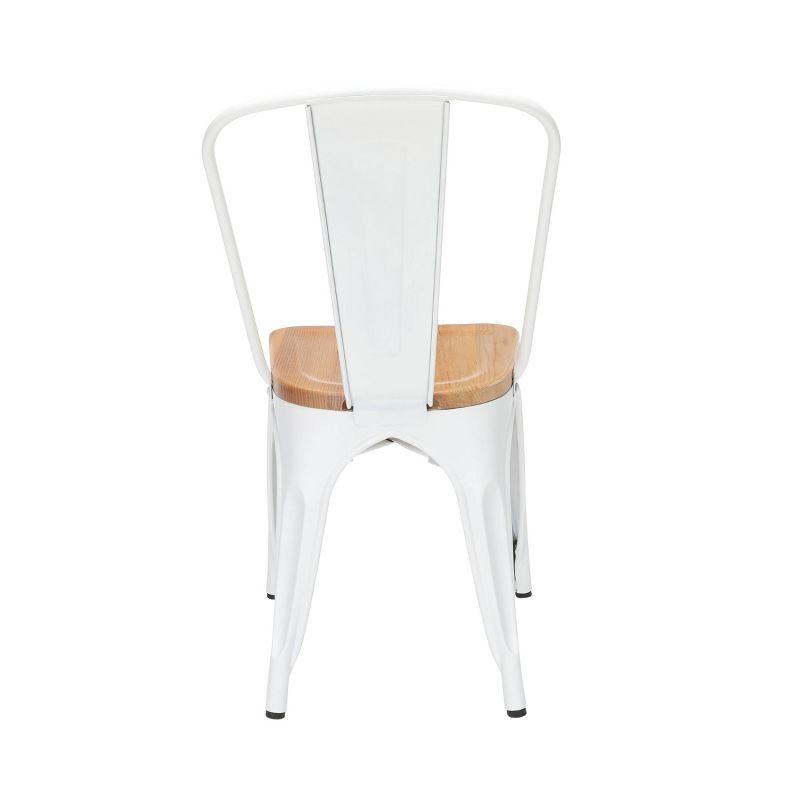 Set of 4 18" Industrial Modern High Back Galvanized Steel Chairs with Solid Ash Wood Seats White/Natural - OFM