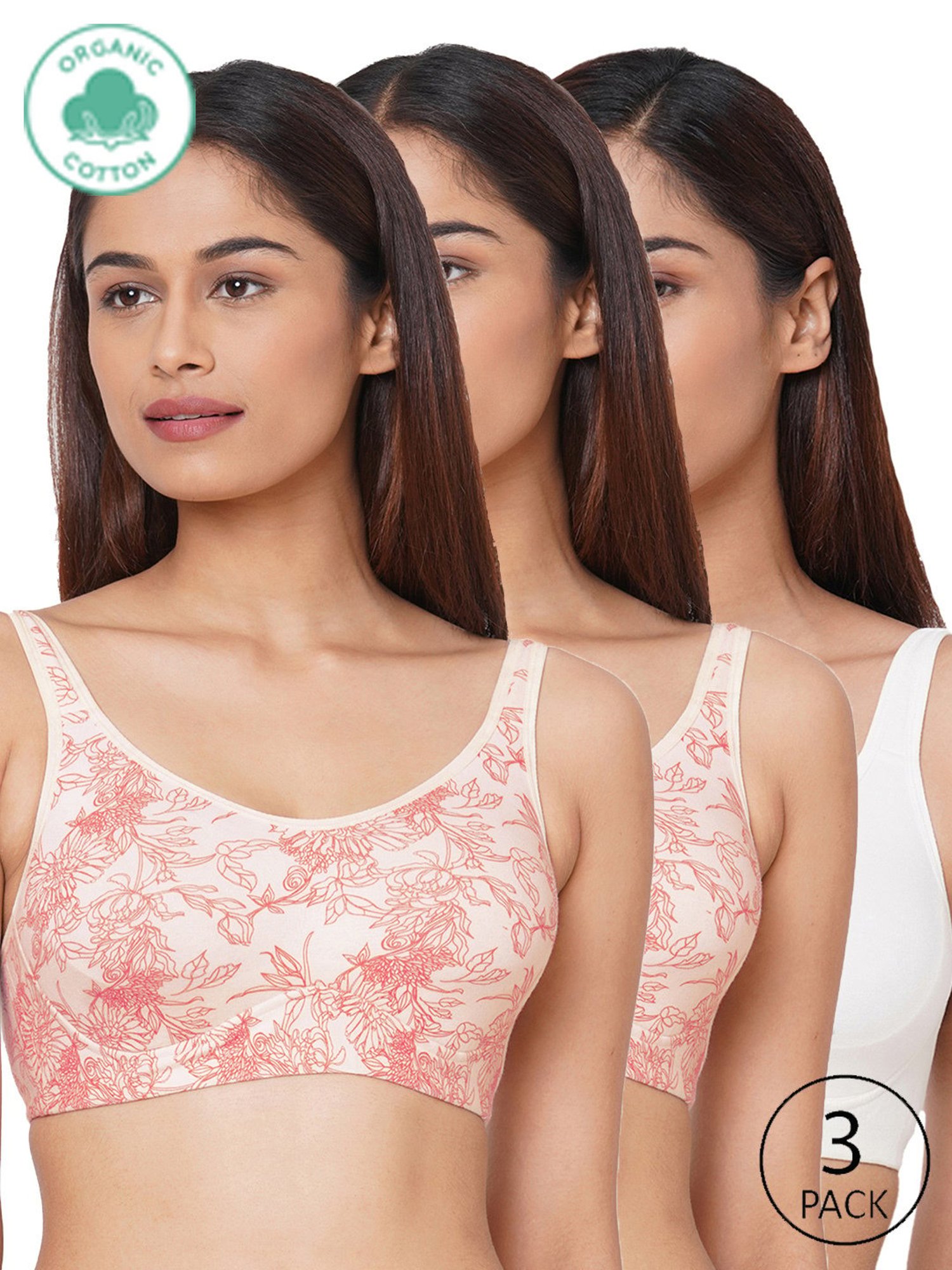 Inner Sense Pink & White Full Coverage Bra - Pack of 3